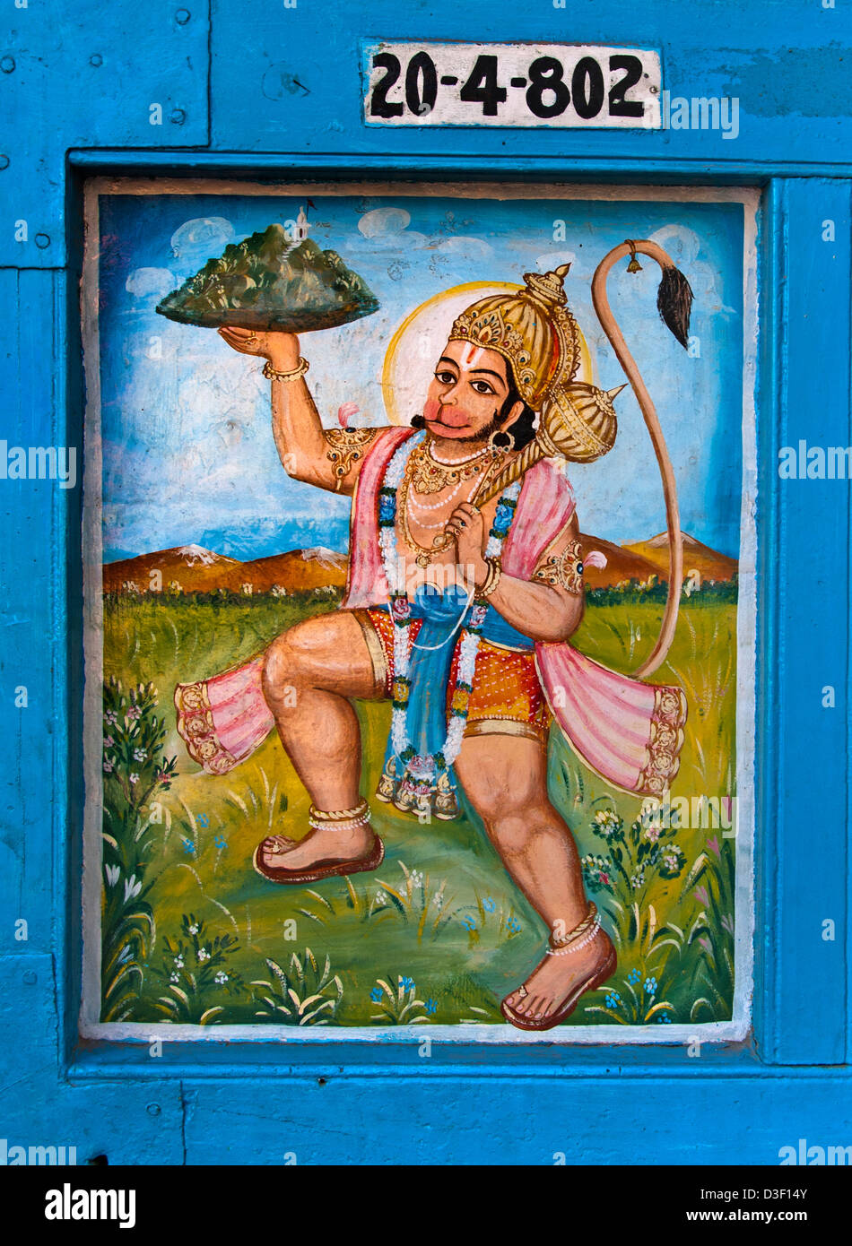 Temple Hyderabad India Andhra Pradesh elephant fresco  painting wall Hindu Stock Photo