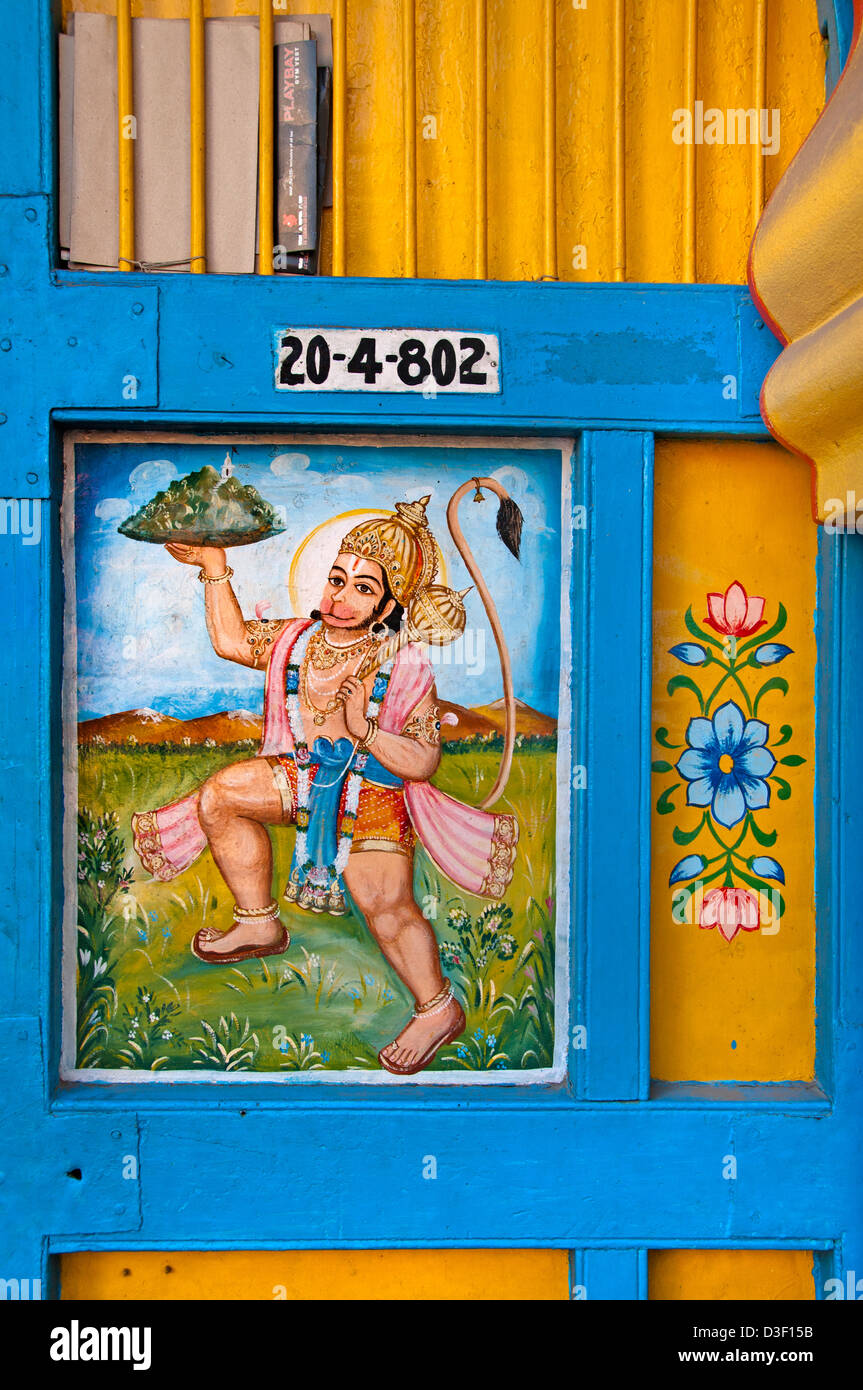 Temple Hyderabad India Andhra Pradesh elephant fresco  painting wall Hindu Stock Photo