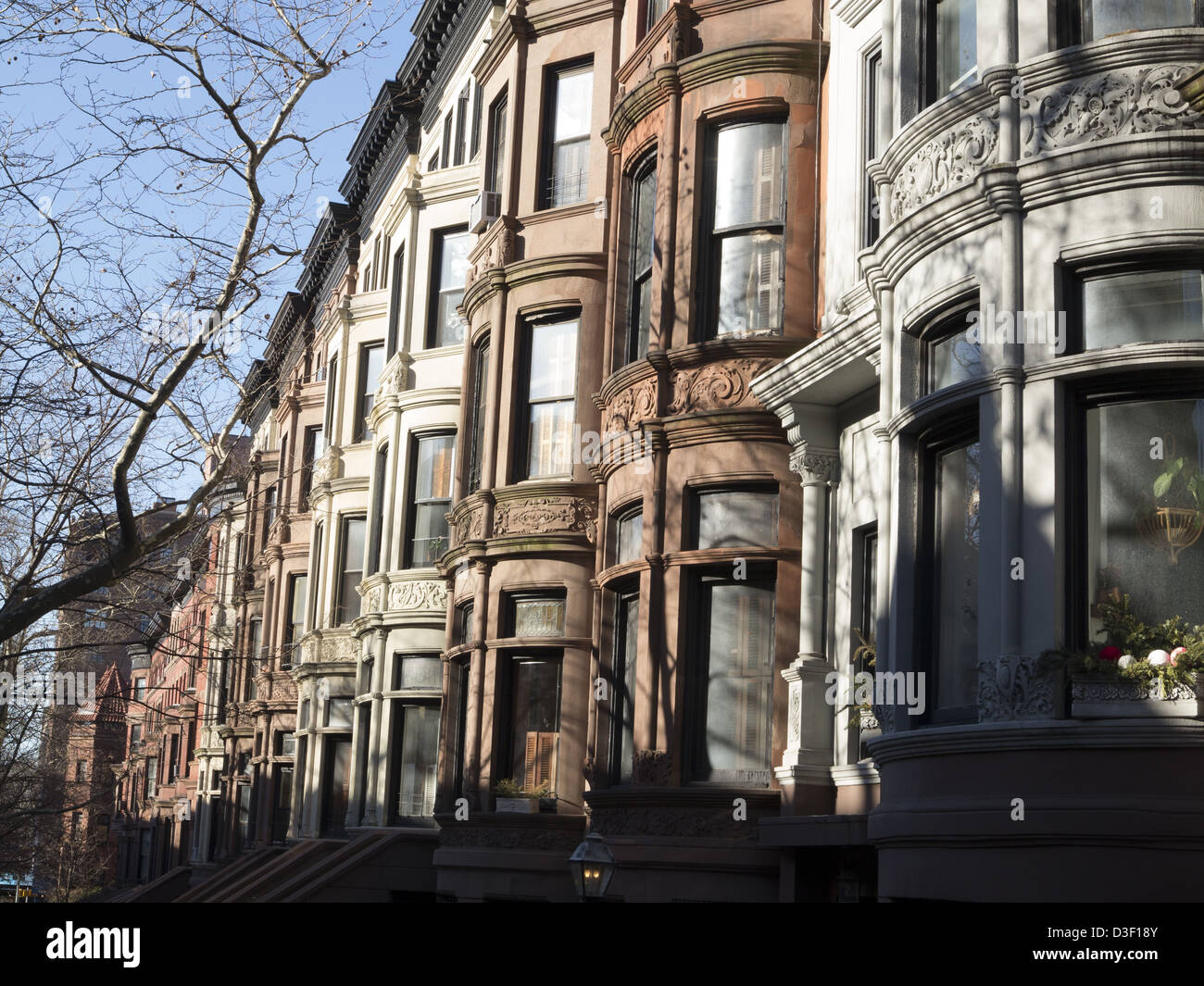 Brownstone Brooklyn, Park Slope neighborhood, Brooklyn, NY. Stock Photo