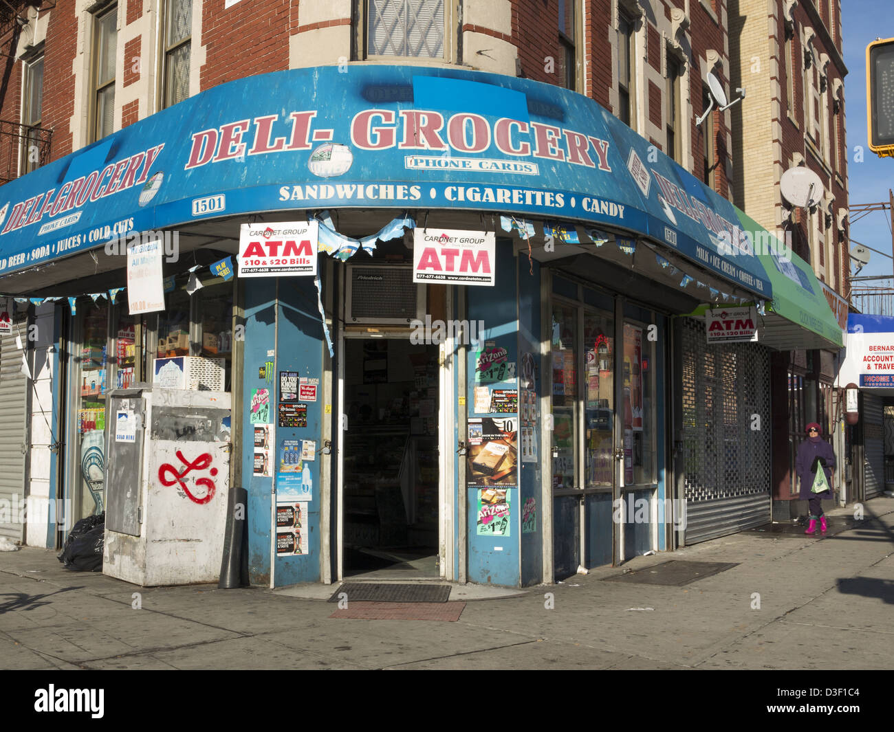 Typical looking neighborhood deli grocery in the Ditmas Park neighborhood of Brooklyn, NY. Stock Photo