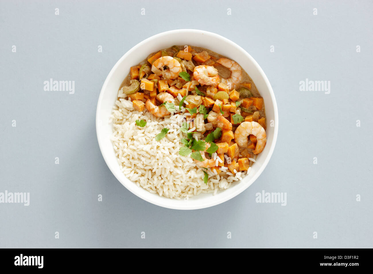 King prawn sweet potato curry rice Stock Photo