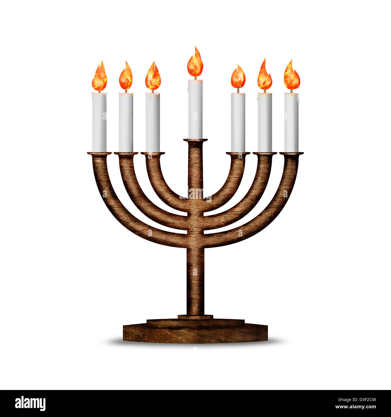 Hanukkah candles all candle lite on the traditional Hanukkah menorah