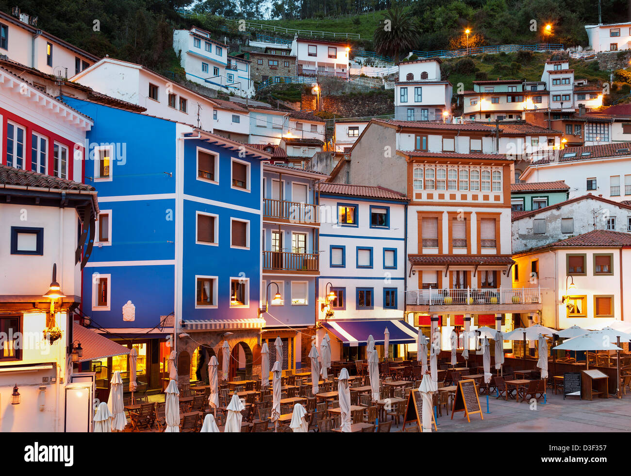 Night view of Cudillero, a fisherman village in the northern Spain Stock Photo