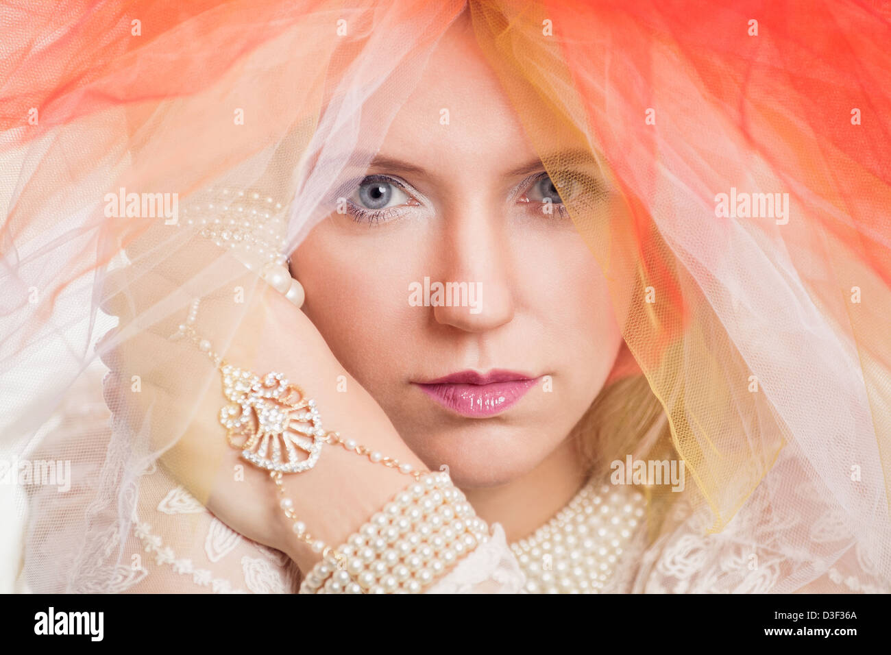 Beautiful woman with pearls Stock Photo - Alamy