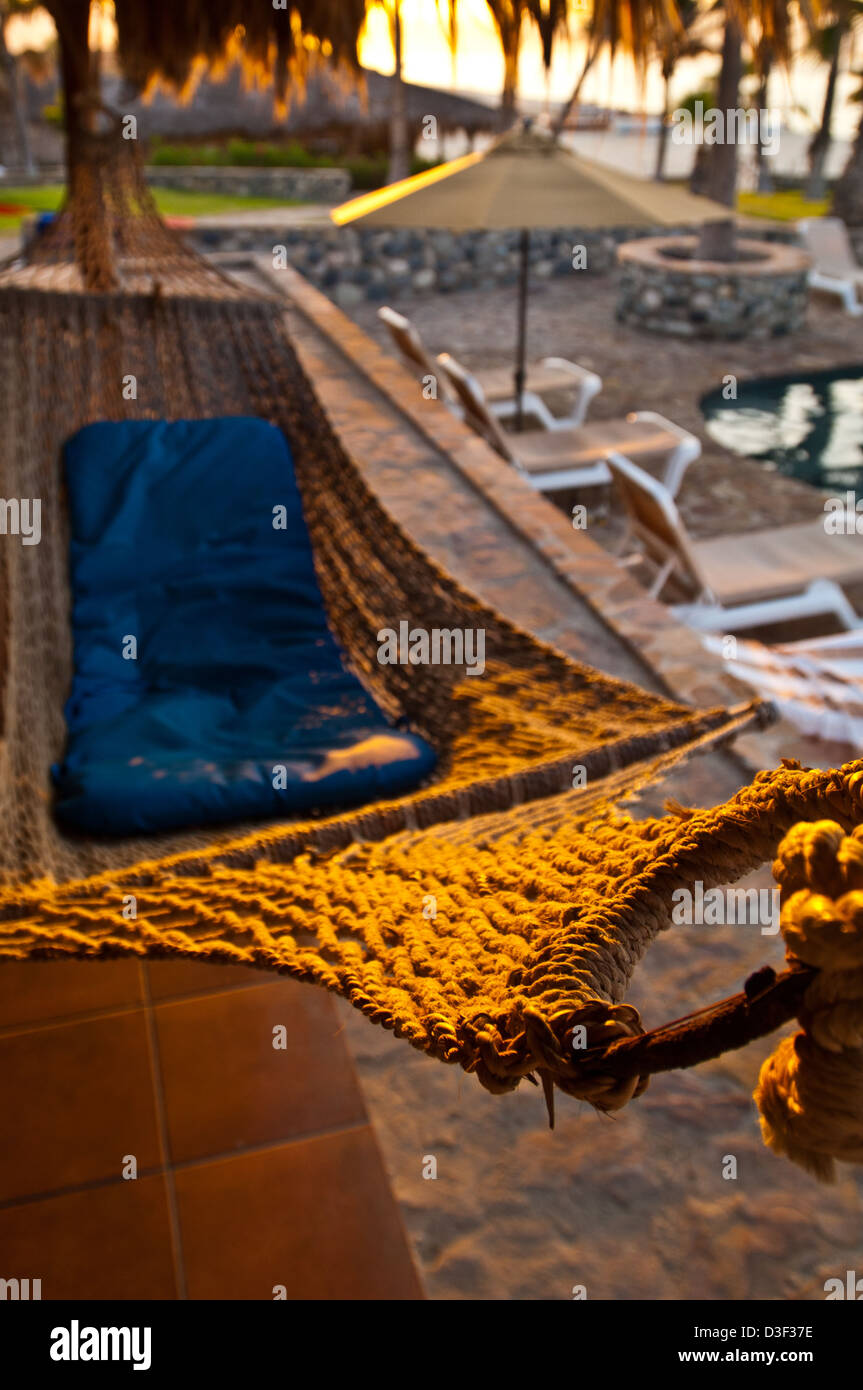 Hammock at poolside at Rancho Leonero Hotel and Resort, East Cape Baja Mexico Stock Photo
