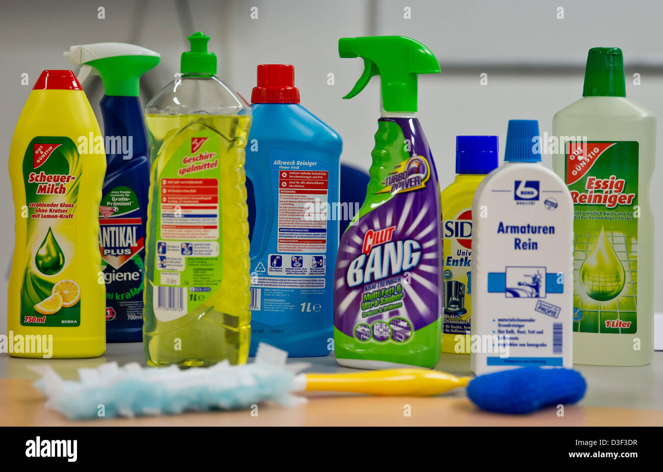 Different Brands Of Cleaning Agents Are On Display On A Table In Nuremberg,  Germany, February Photo: Daniel Karmann Stock Photo Alamy