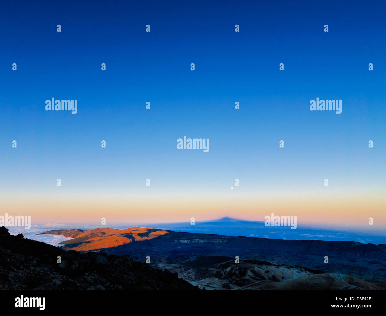 Sunset on Teide, Big Shadow of the Mountain, Canary Islands, Spain Stock Photo