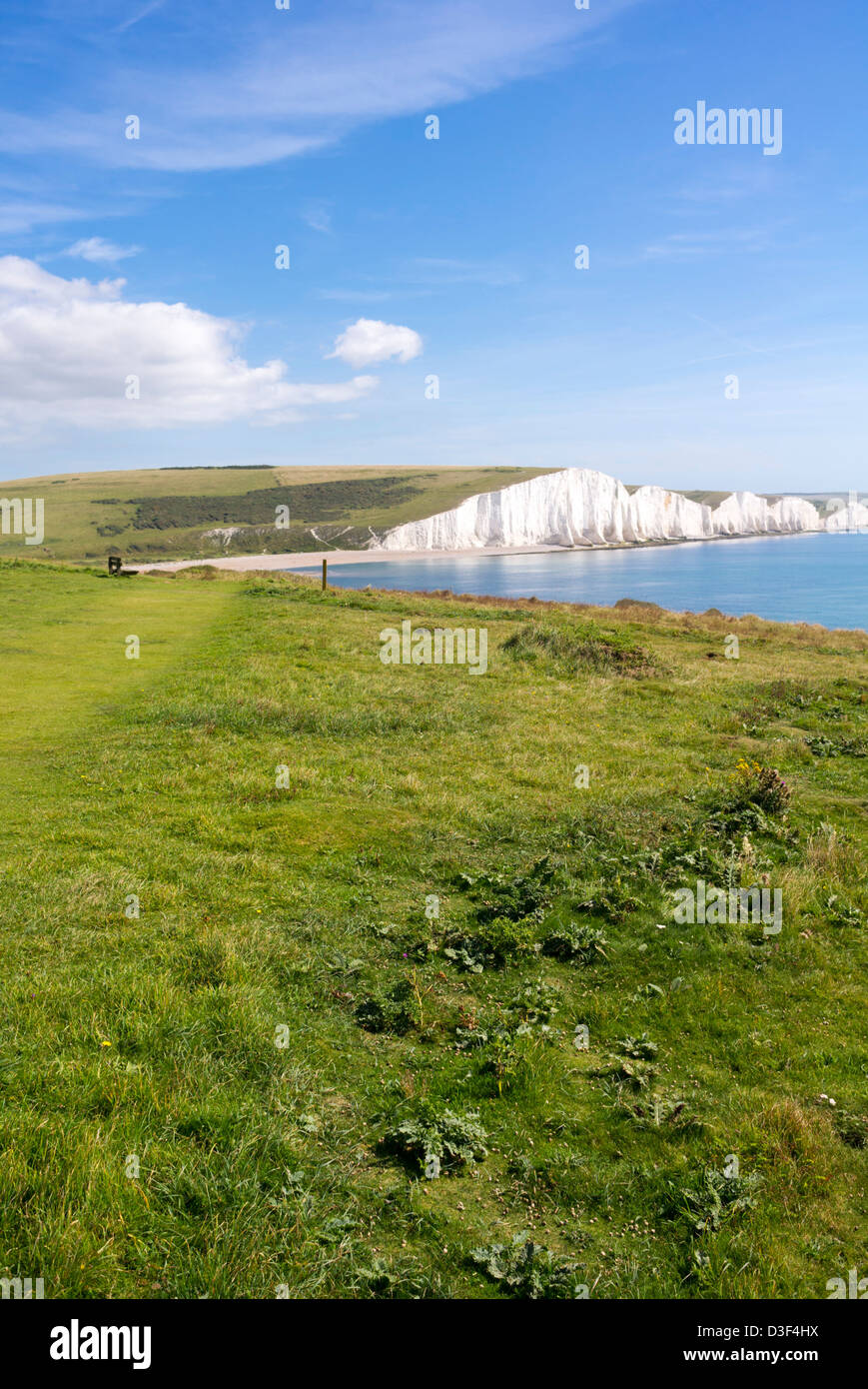 White chalk cliffs of the Seven Sisters, Sussex, England Stock Photo