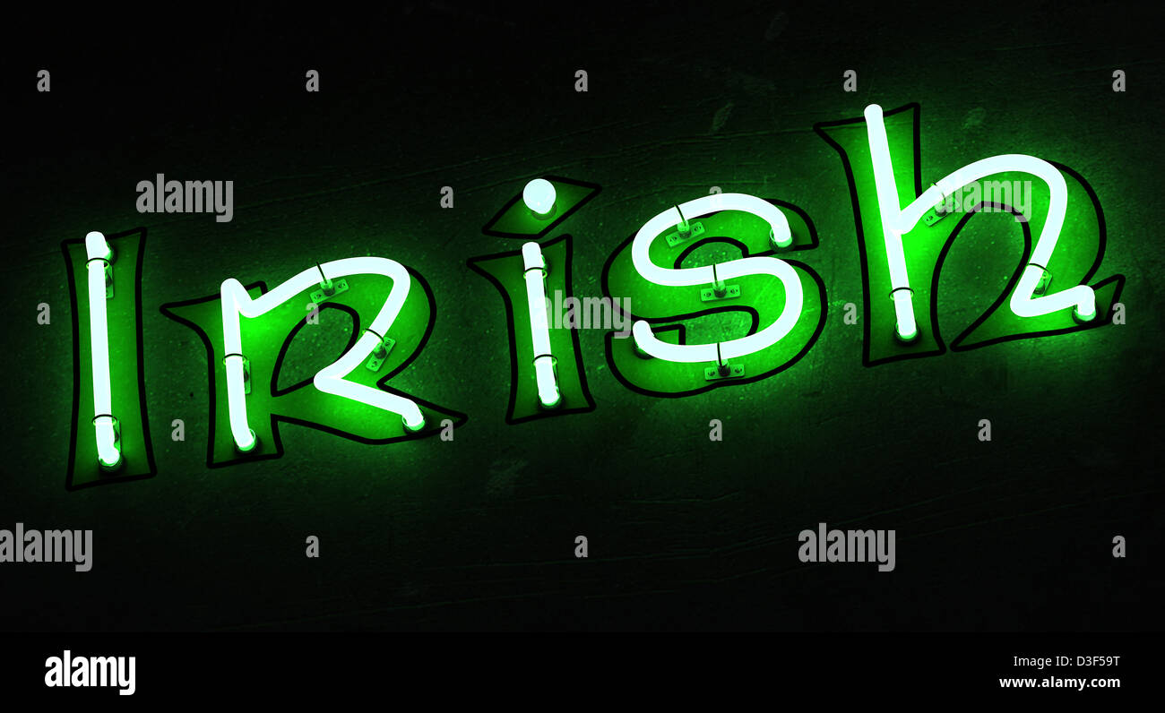 The word Irish in neon Stock Photo