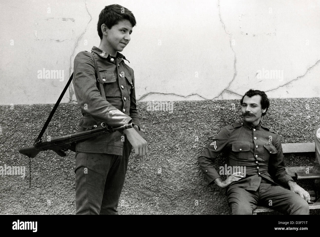 SAN SALVADOR, EL SALVADOR, APRIL 1982: A young soldier with the National Guard at Suchitoto. Stock Photo