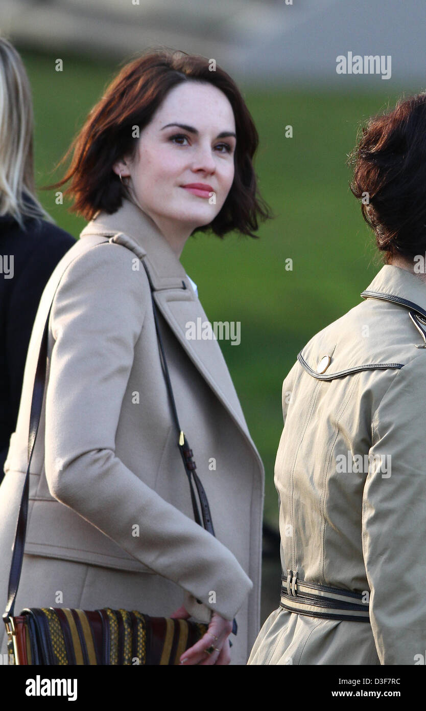 Michelle Dockery arrives for the Burberry Prorsum - London Fashion Week show. Stock Photo