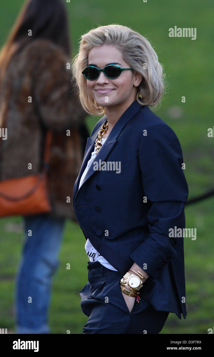 Rita Ora arrives for the Burberry Prorsum - London Fashion Week show. Stock Photo