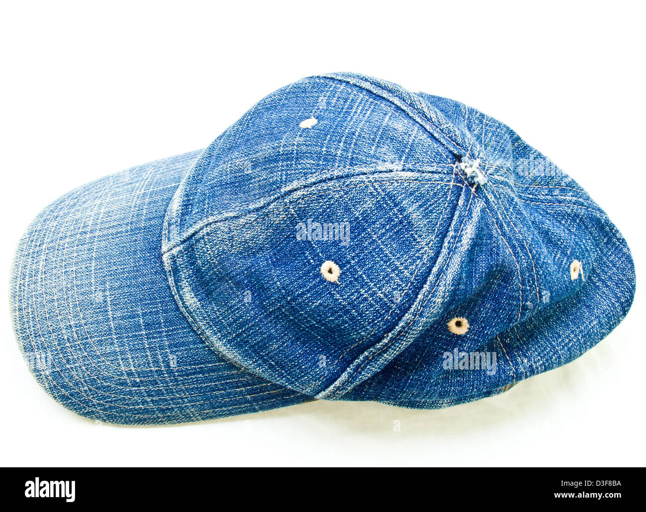 Top view of used blue jean cap isolated on white background Stock Photo