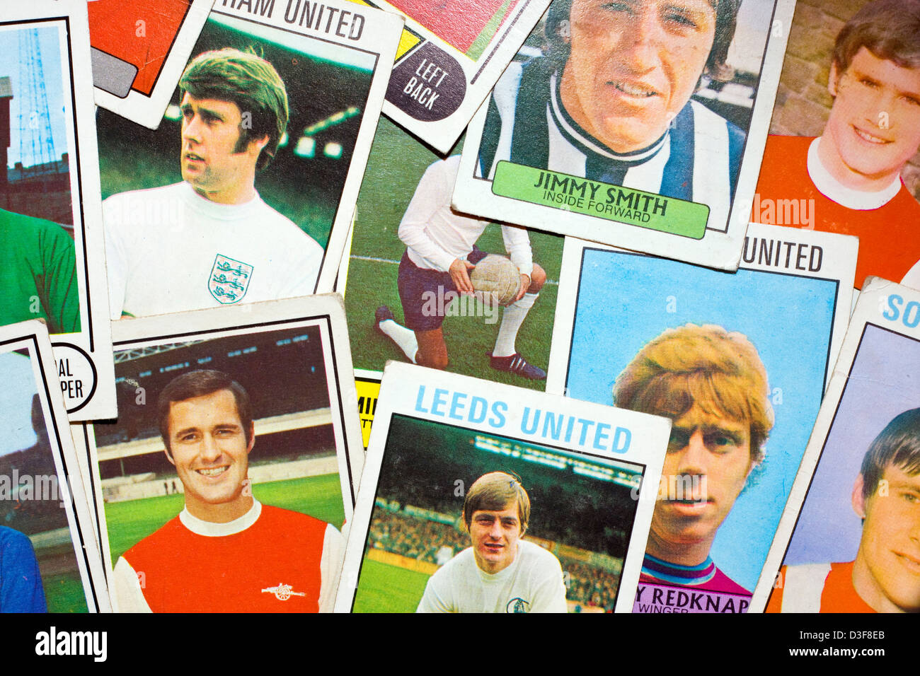 A Collection of Vintage Football Cards Stock Photo