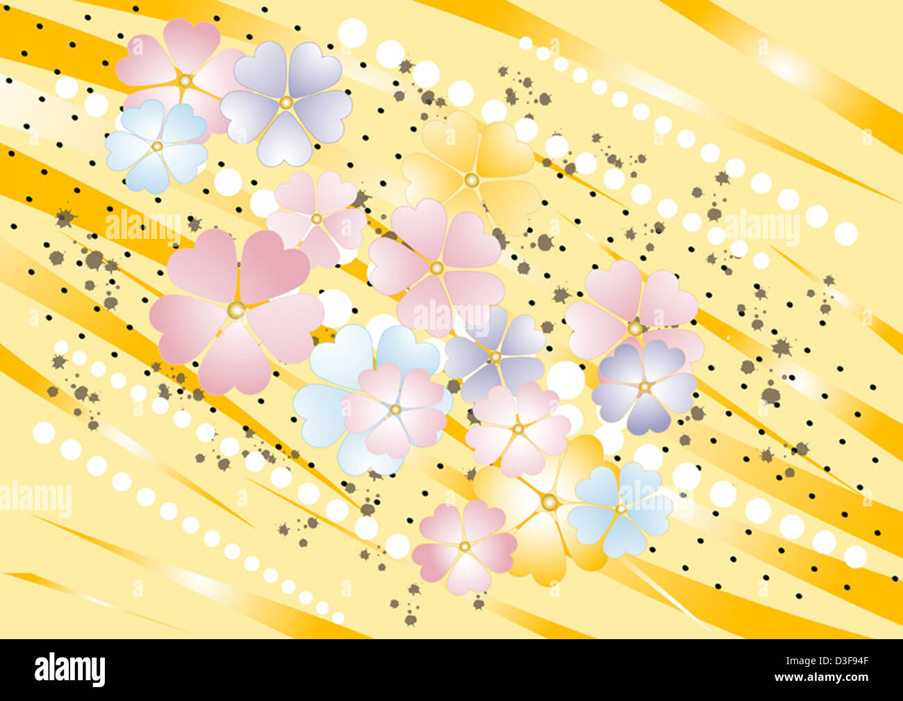 Yellow nuance background with flowers Stock Photo