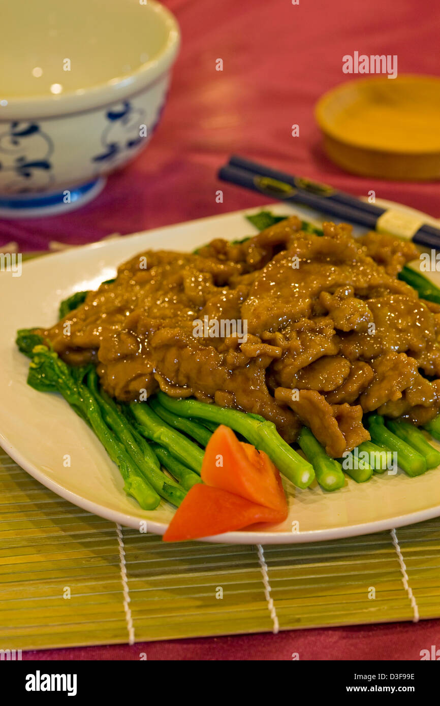 Beef Yuchoi Stir Fry entree Chinese food. Stock Photo