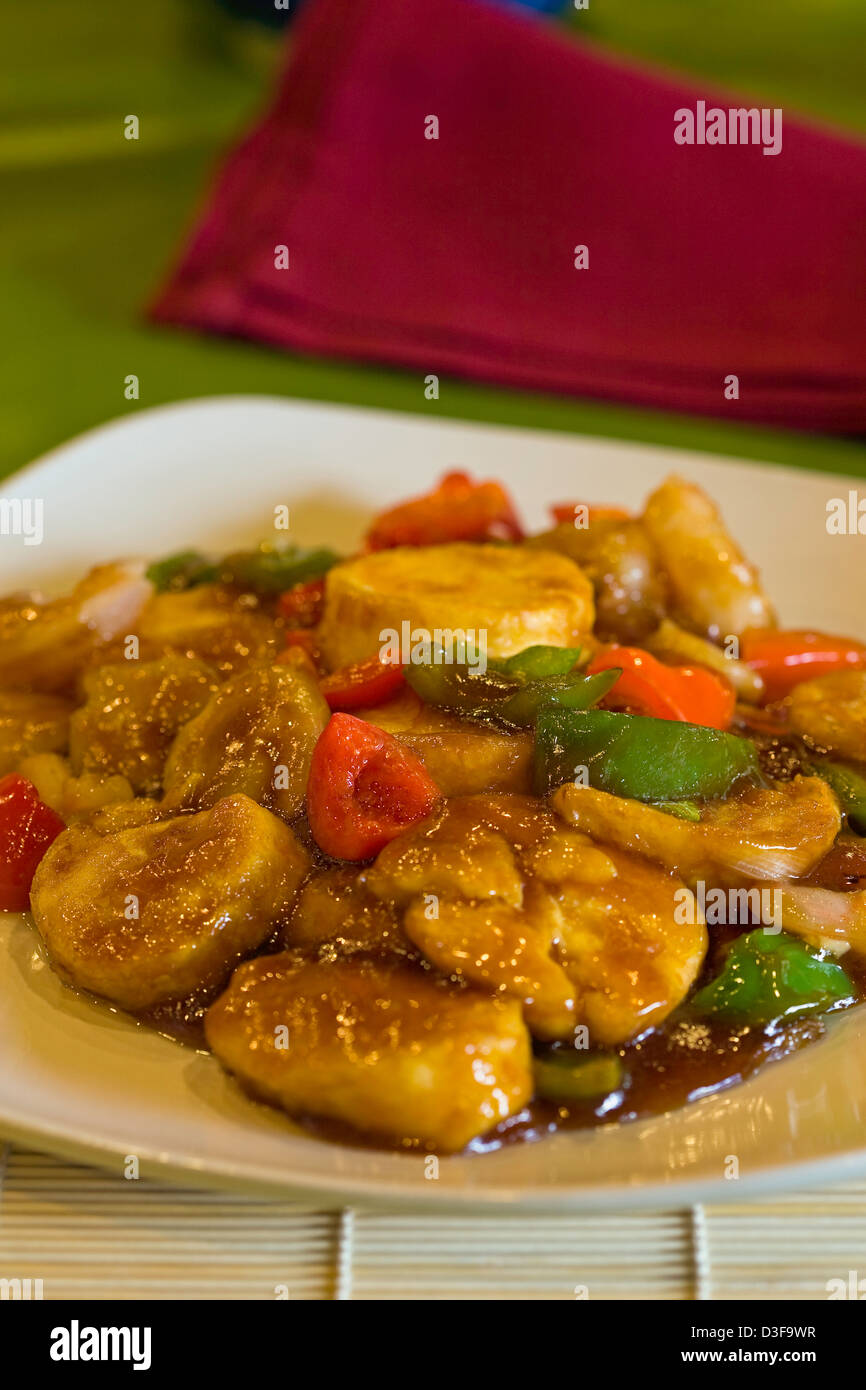 Jade Tofu with Shrimp entree Chinese food. Stock Photo