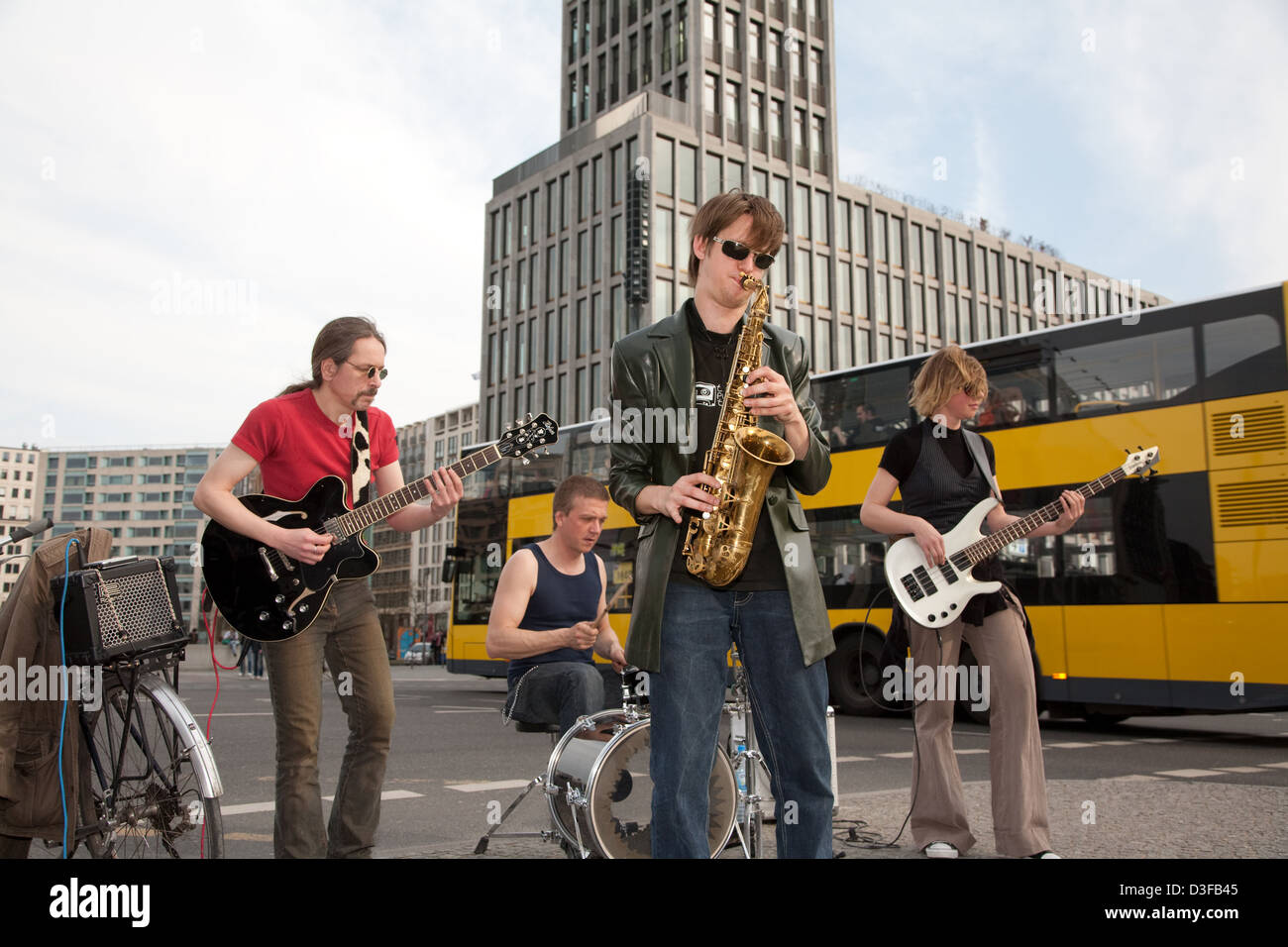 Berlin, Germany, a band playing at Potsdamer Platz Stock Photo Alamy