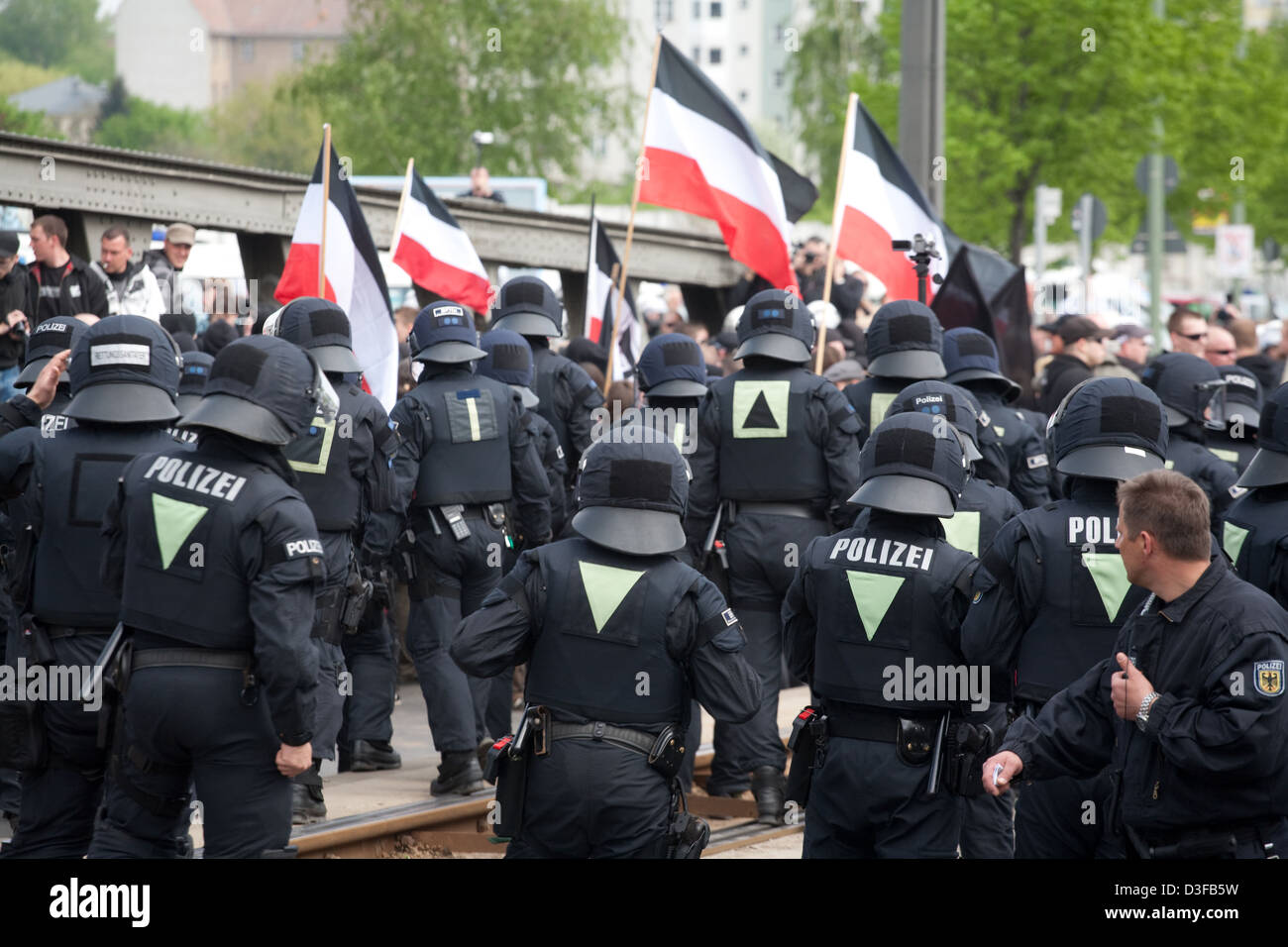 Berlin, Germany, police officers with symbols of various task forces Stock Photo
