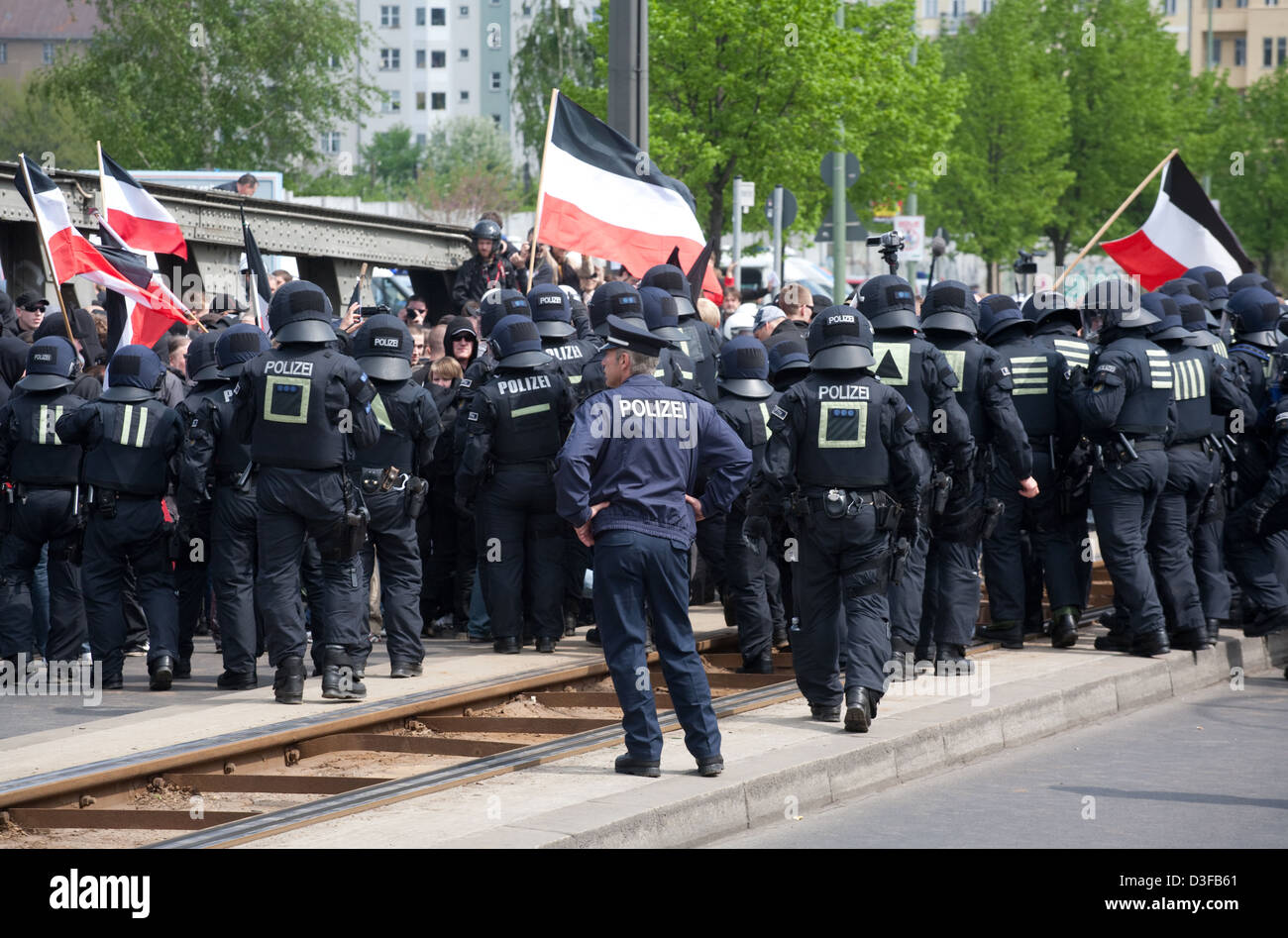 Berlin, Germany, police officers with symbols of various task forces Stock Photo