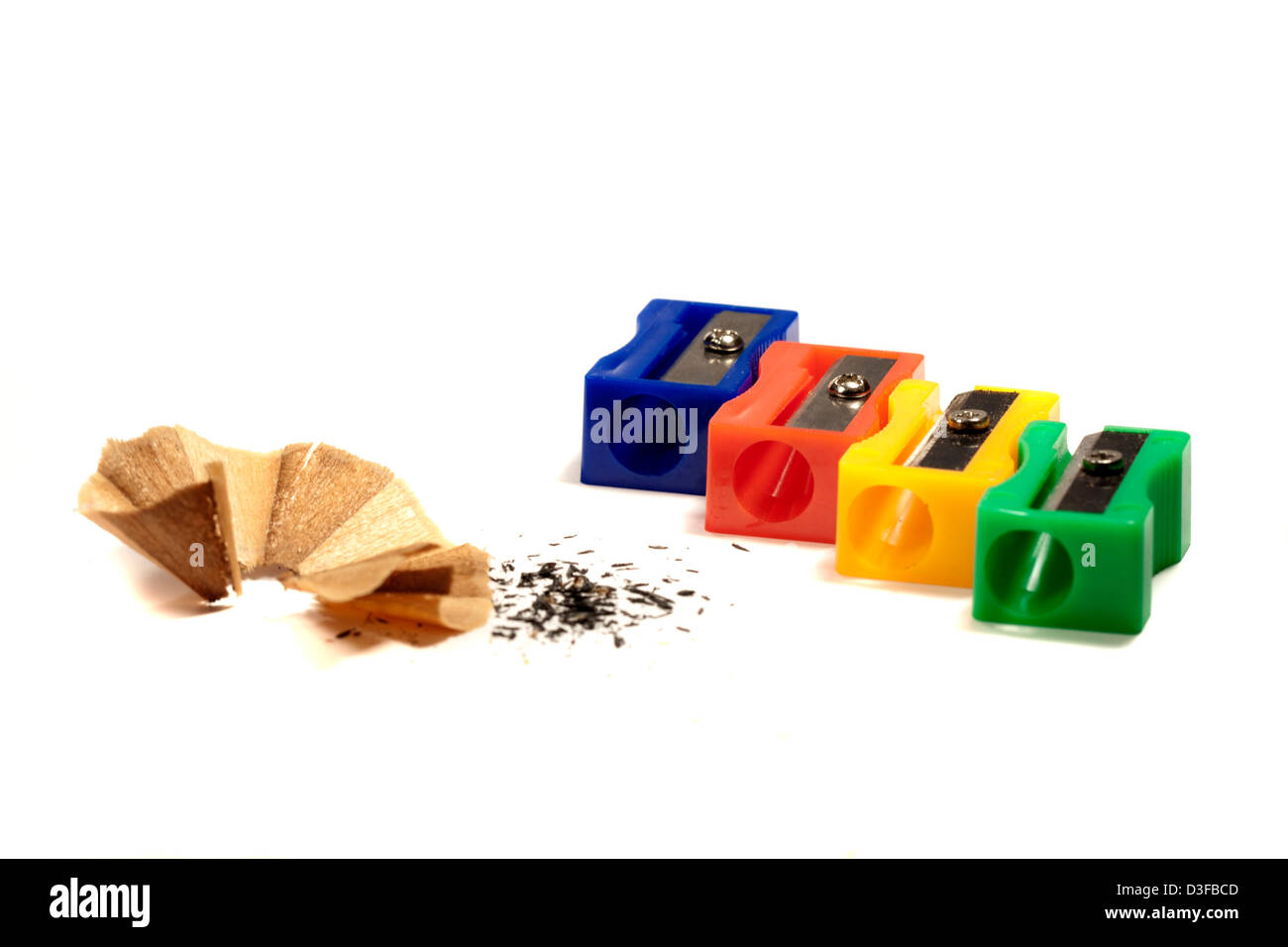 Close view detail of pencil sharpeners isolated on a white background