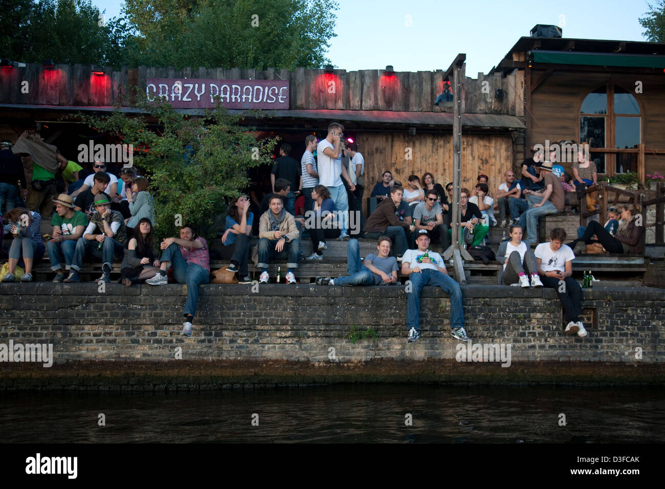 Berlin, Germany, visitors at Bar 25 on the River Spree Stock Photo