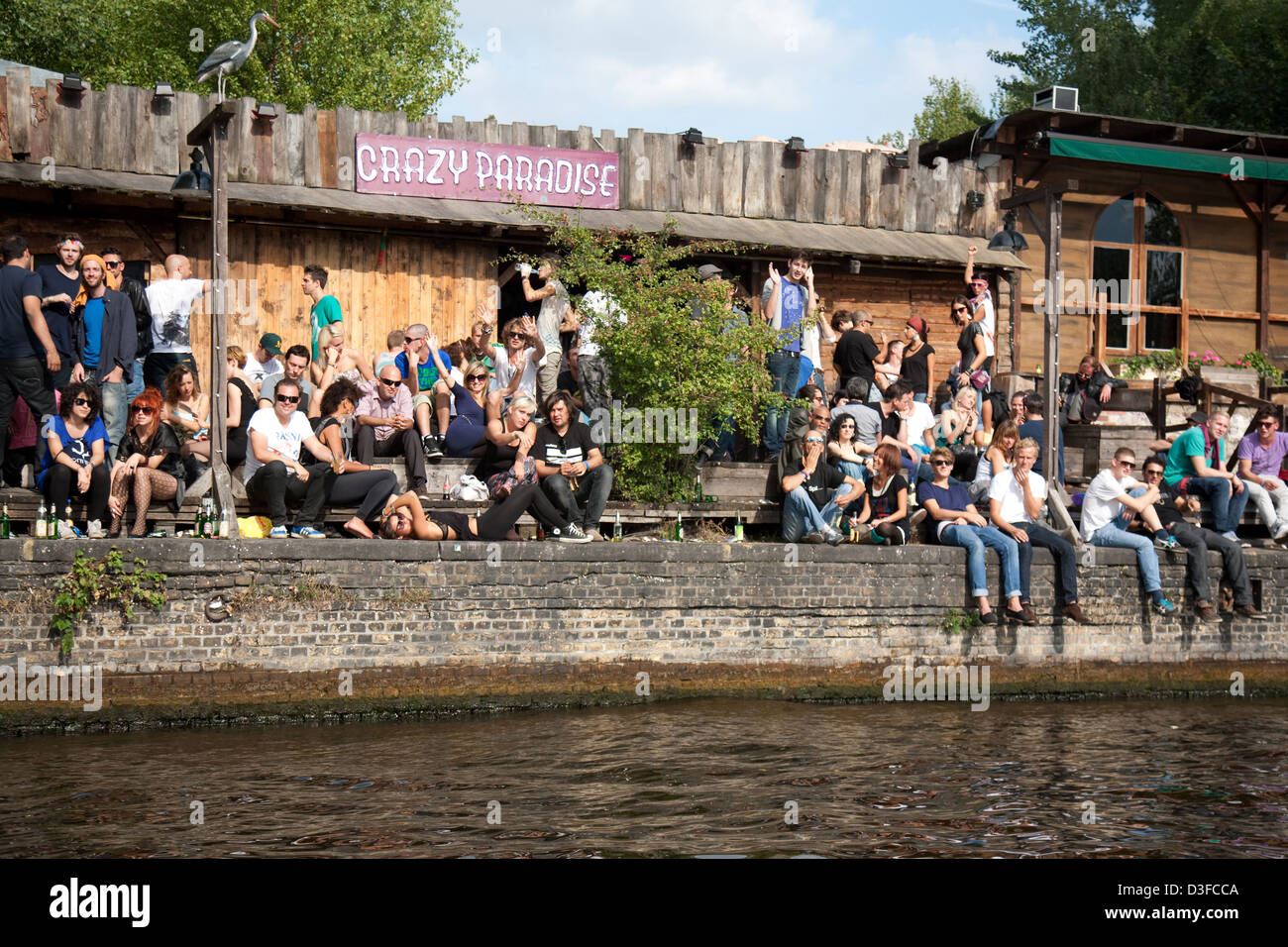 Berlin, Germany, visitors at Bar 25 on the River Spree Stock Photo