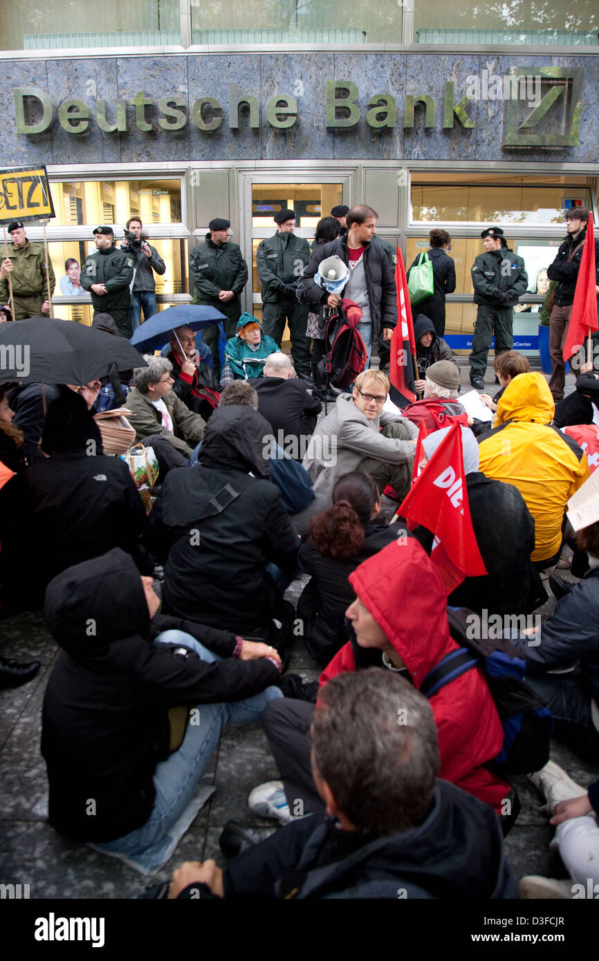 Berlin, Germany, on the bank of Action demonstration in front of a