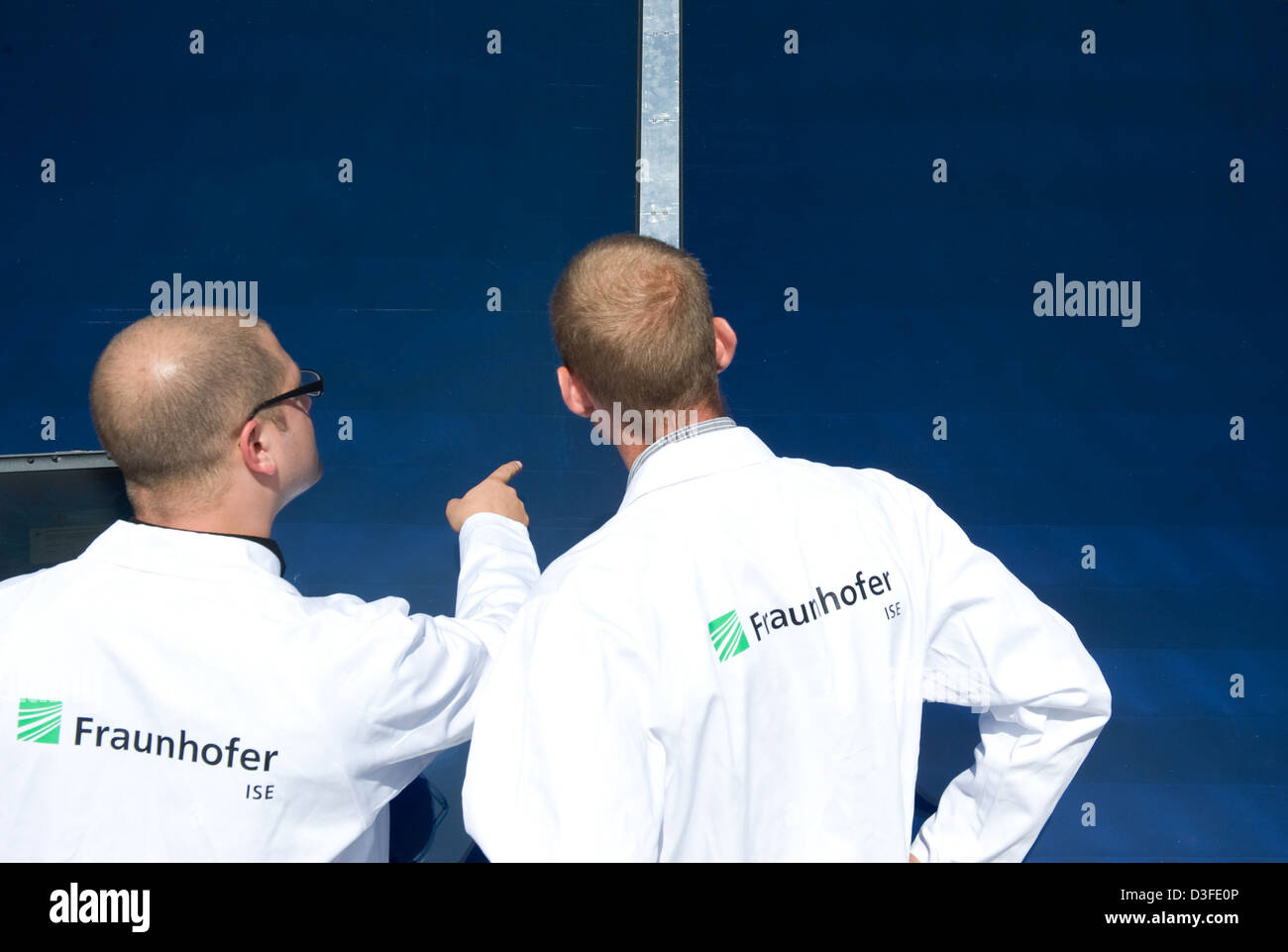 Freiburg, Germany, for an employee on the roof of the Fraunhofer Institute for Solar Energy Systems ISE Stock Photo