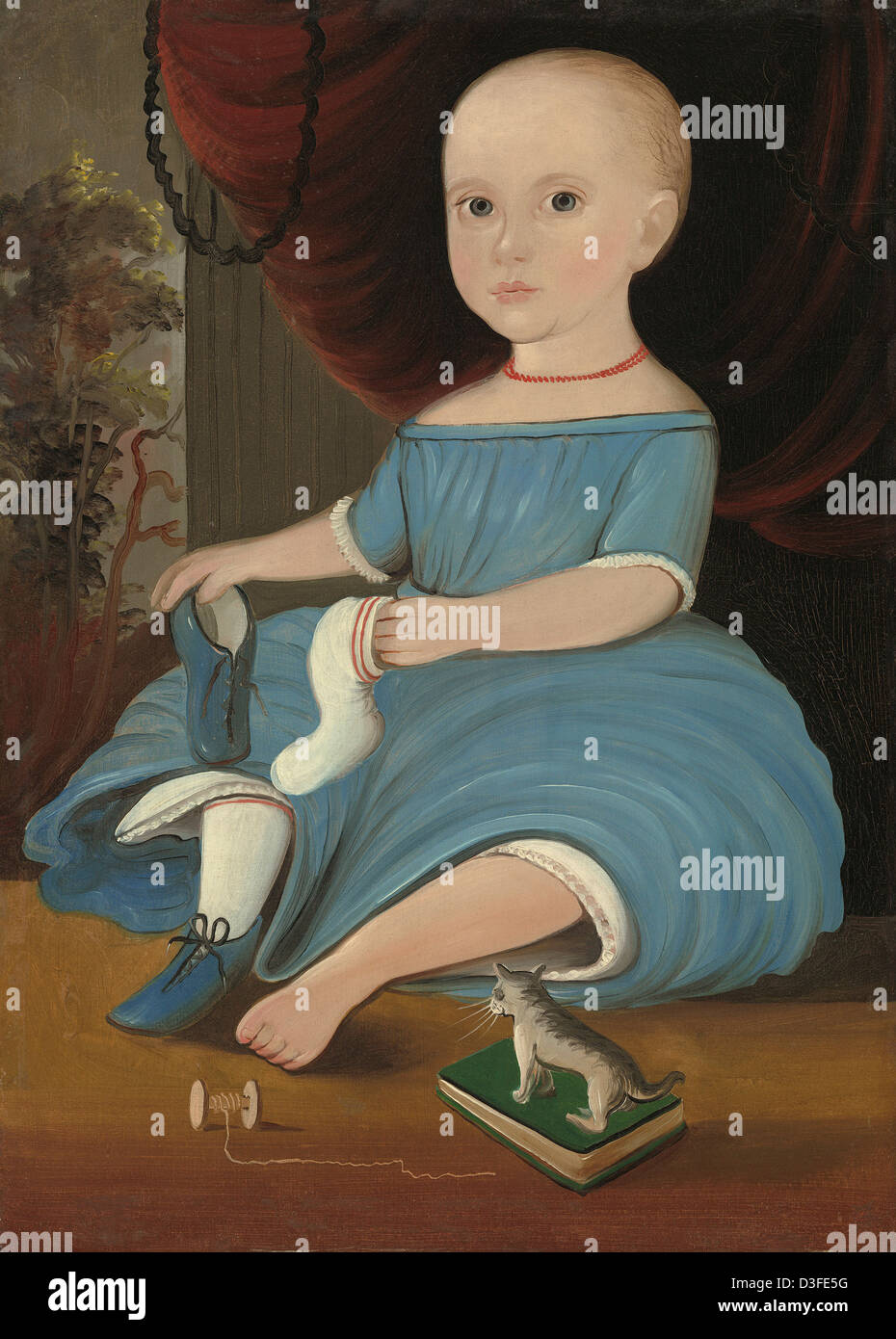 William Matthew Prior, Baby in Blue, American, 1806 - 1873, c. 1845, oil on paper on panel, Stock Photo