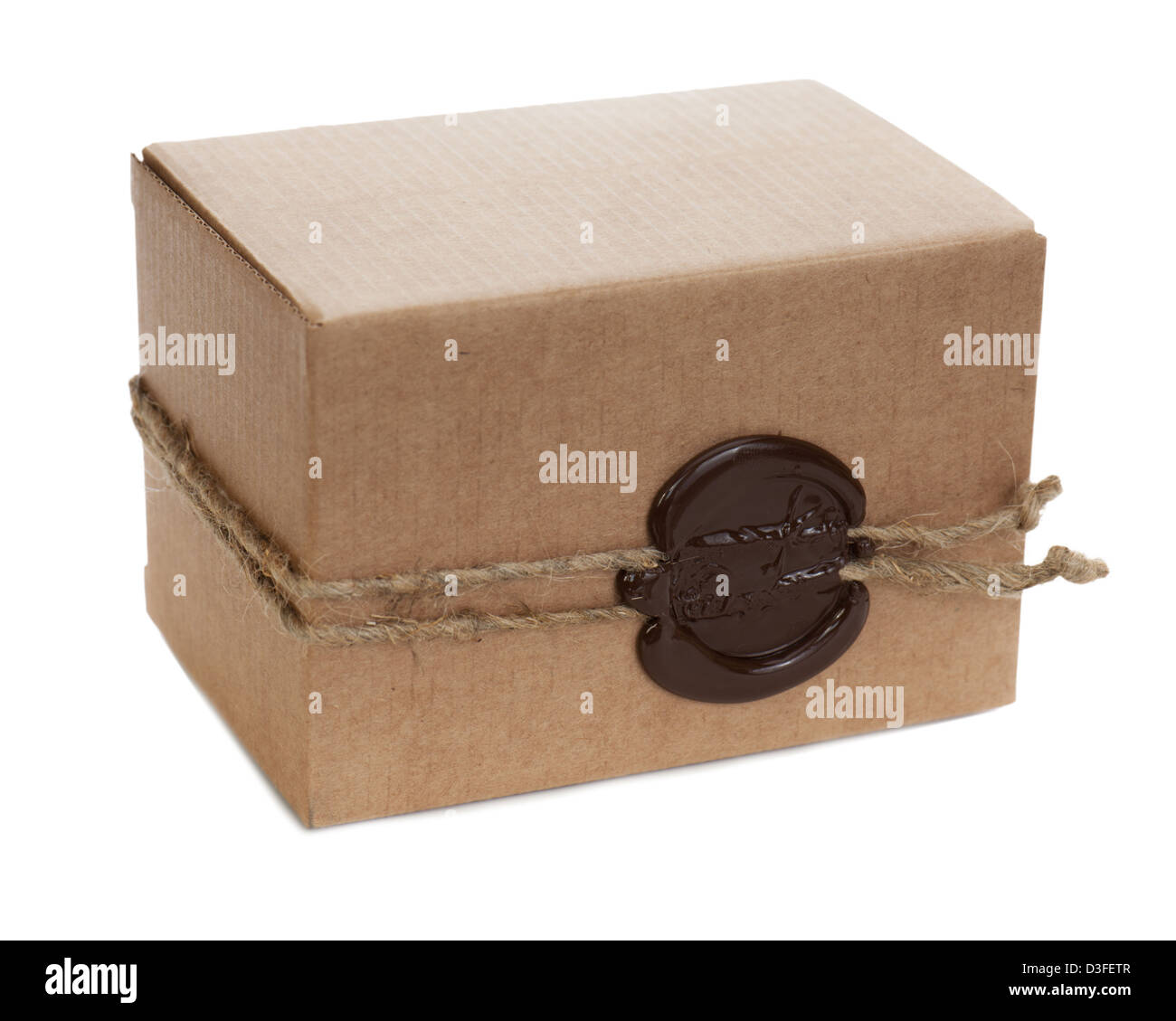 brown cardboard box with stamp isolated on white background Stock Photo