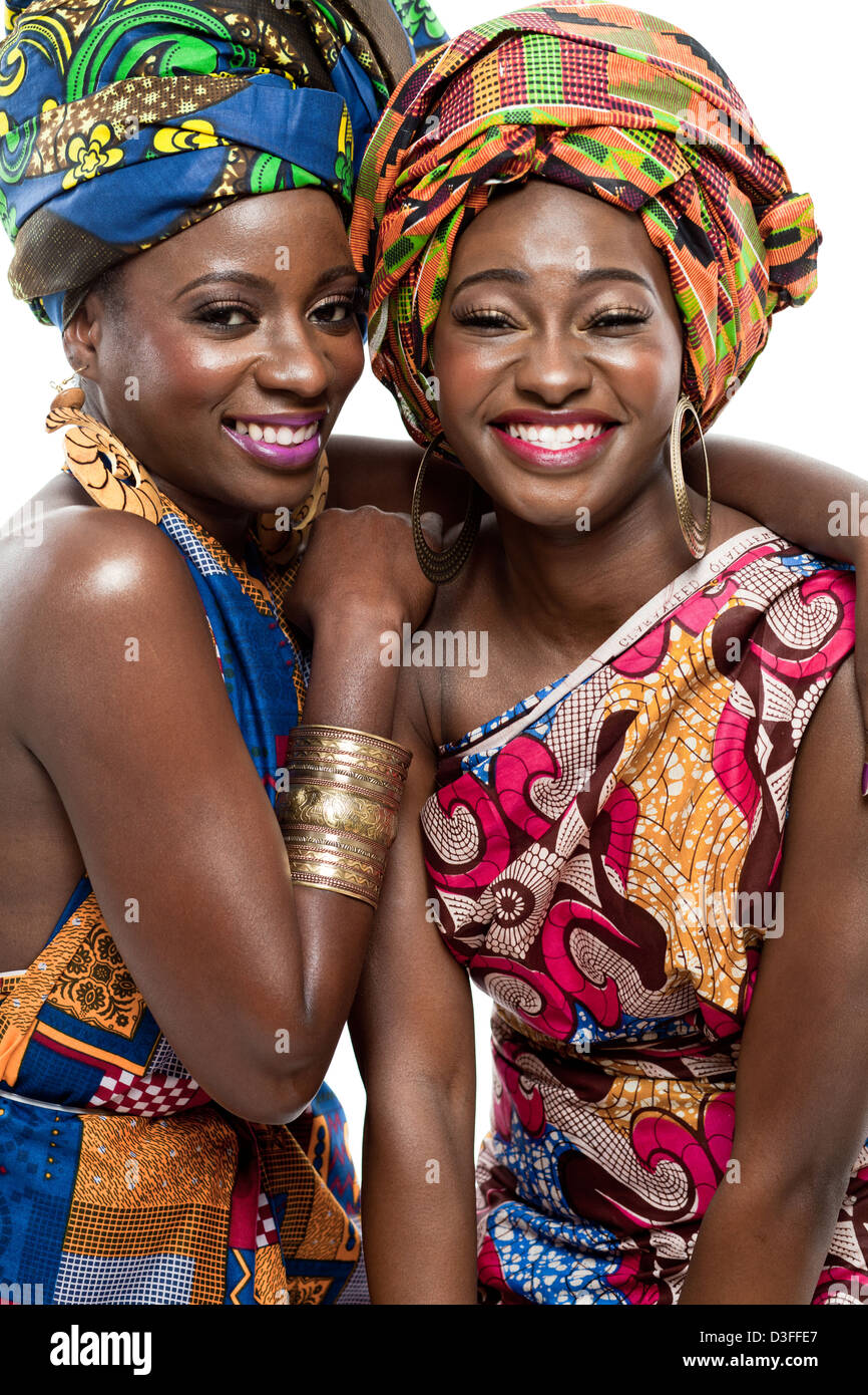 Two young beautiful African fashion models. Stock Photo