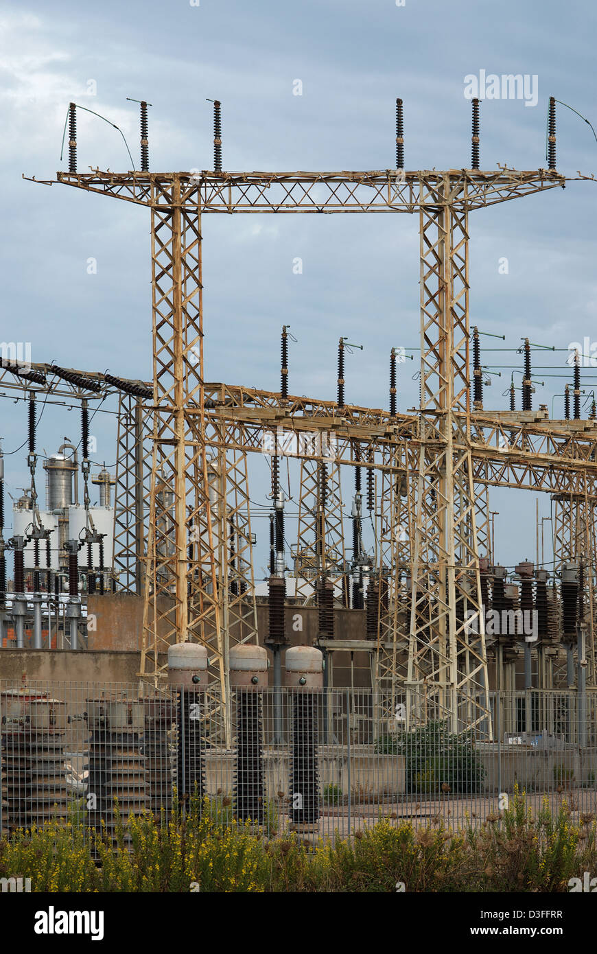 Porto Torres, Italy, a transformer station of the utility Enel SpA Stock Photo