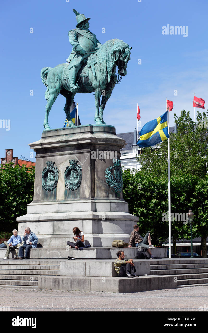 Malmoe, Sweden, equestrian statue of Charles X. Gustav on Stortorget ...