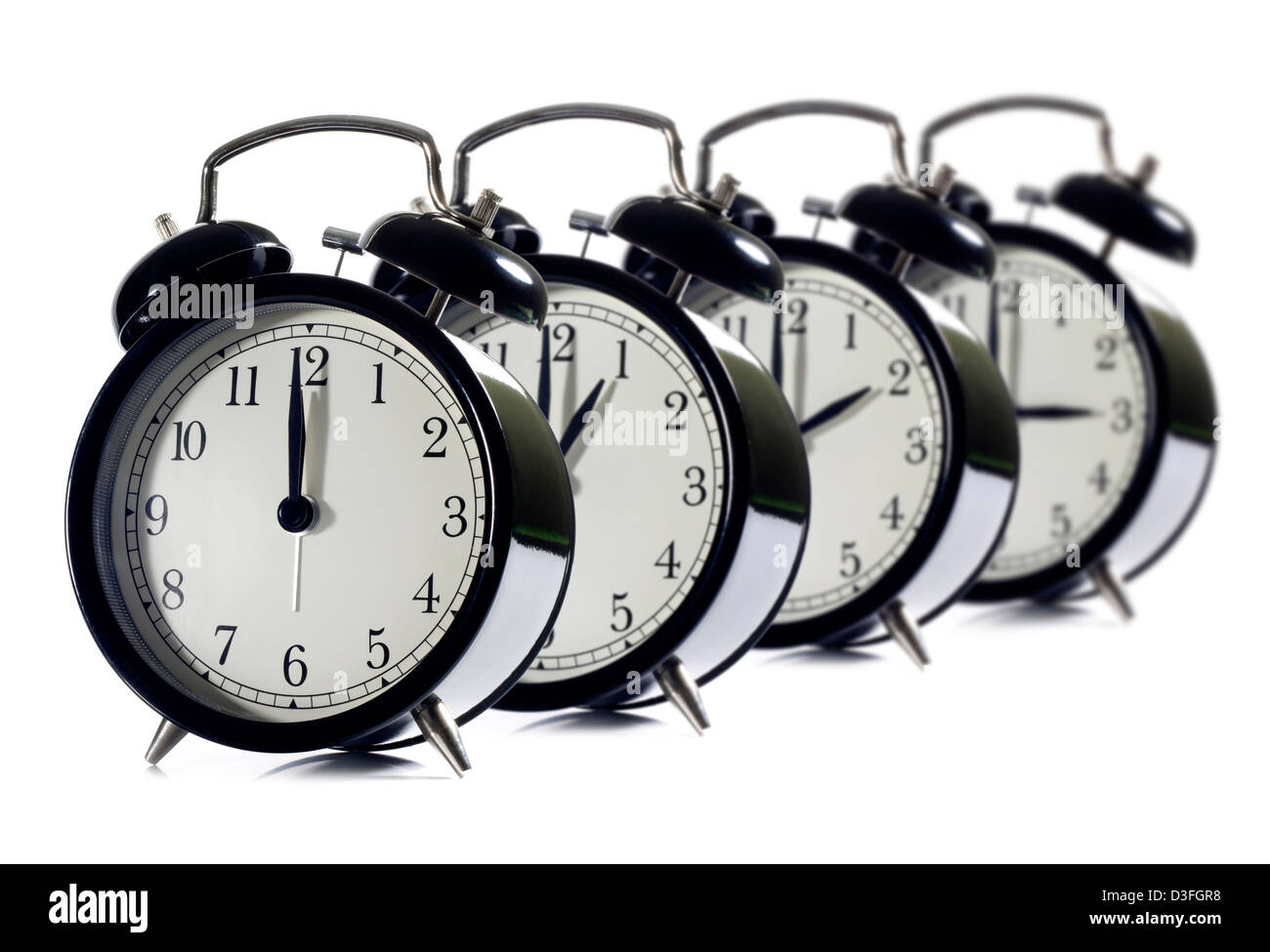 Alarm clock concept time flies on white background Stock Photo Alamy