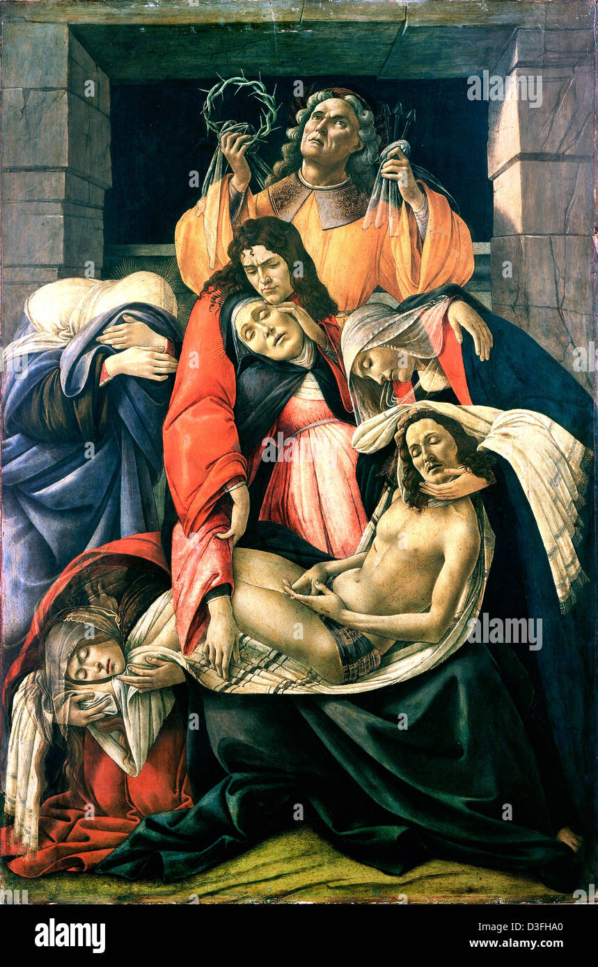 Sandro Botticelli, Lamentation over the Dead Christ 1500 Tempera on panel. Museo Poldi Pezzoli, Milan Stock Photo
