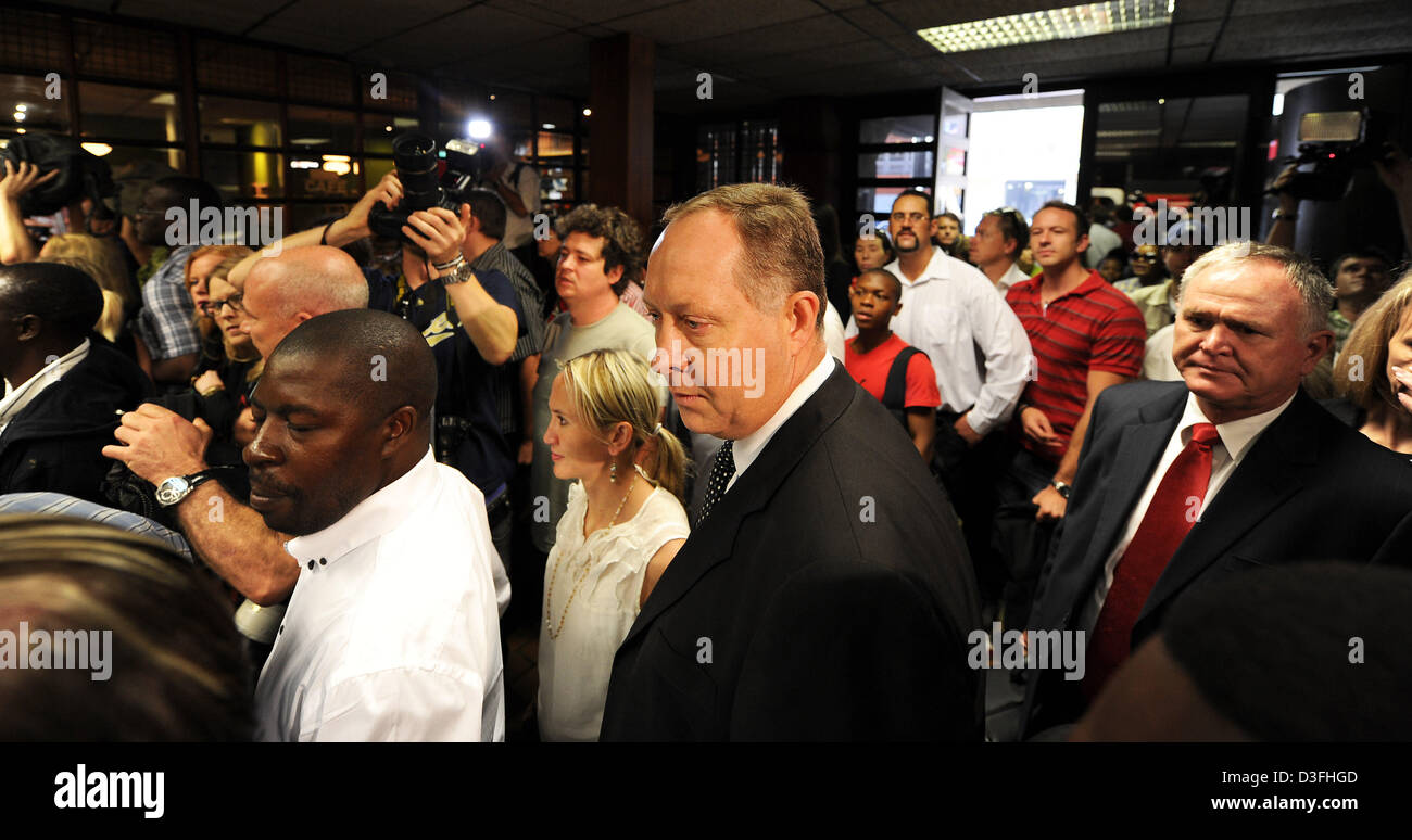 Pretoria, South Africa. 19th February 2013.  Oscar Pistorius's defence team, Senior Council, Advocate Barry Roux, arriving at the Pretoria Magistrate Court  for the bail hearing of Pristorius in Pretoria, South Africa. Pistorius's who is alleged to have murdered his girlfriend Reeva Steenkamp at his home in Silver Woods is appearing in court for his bail hearing. Photo by Gallo Images / Foto24 / Felix Dlangamandla/Alamy Live News Stock Photo