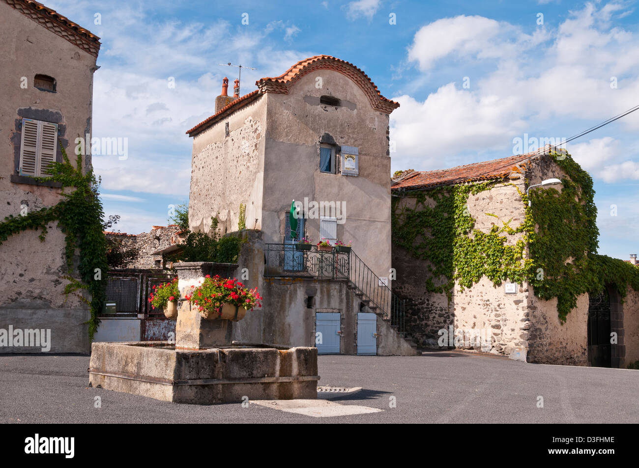 Old stone buildings in the Village of Longchamp, Puy de Dôme, Auvergne, Stock Photo