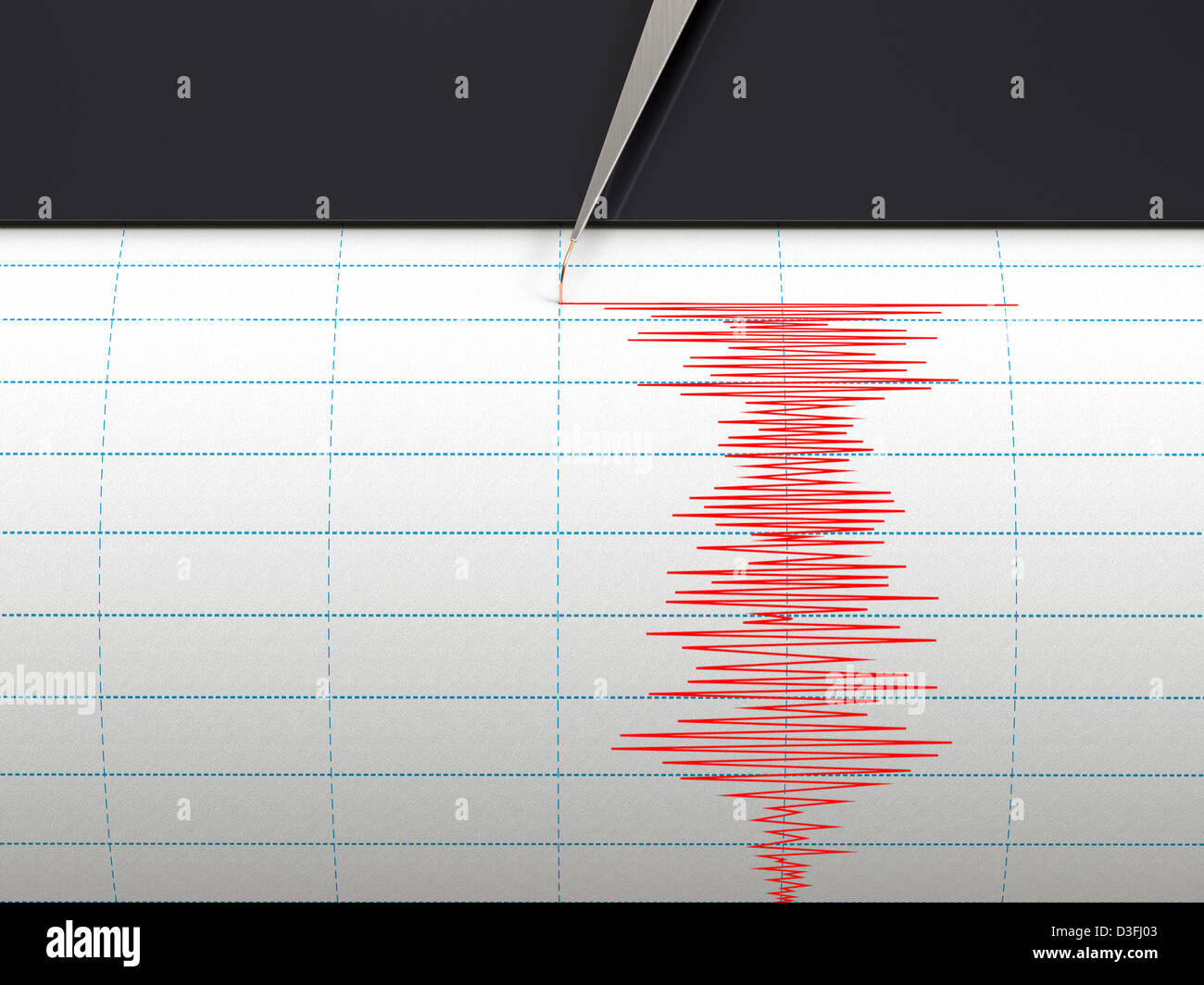 Seismograph instrument recording ground motion during earthquake Stock Photo