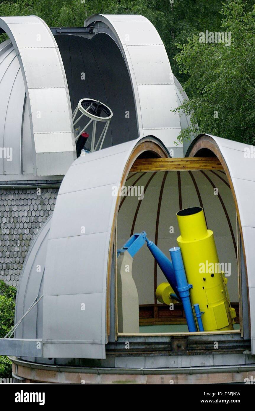 (dpa) - Two cupolas of the astronomical observatory in Heidelberg, Germany, are open, 25 June 2003. Stock Photo