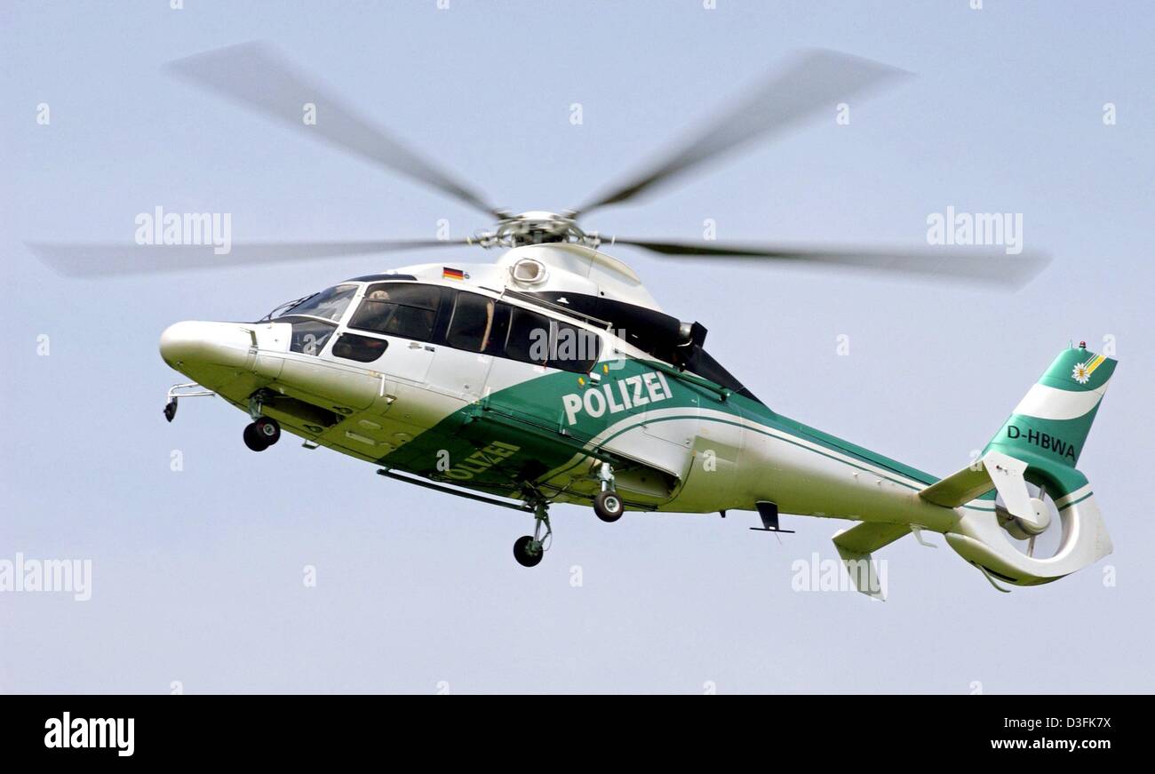 (dpa) - A Eurocopter of the EC-155 type belonging to the German police is pictured over Deggingen, 25 June 2003. Stock Photo