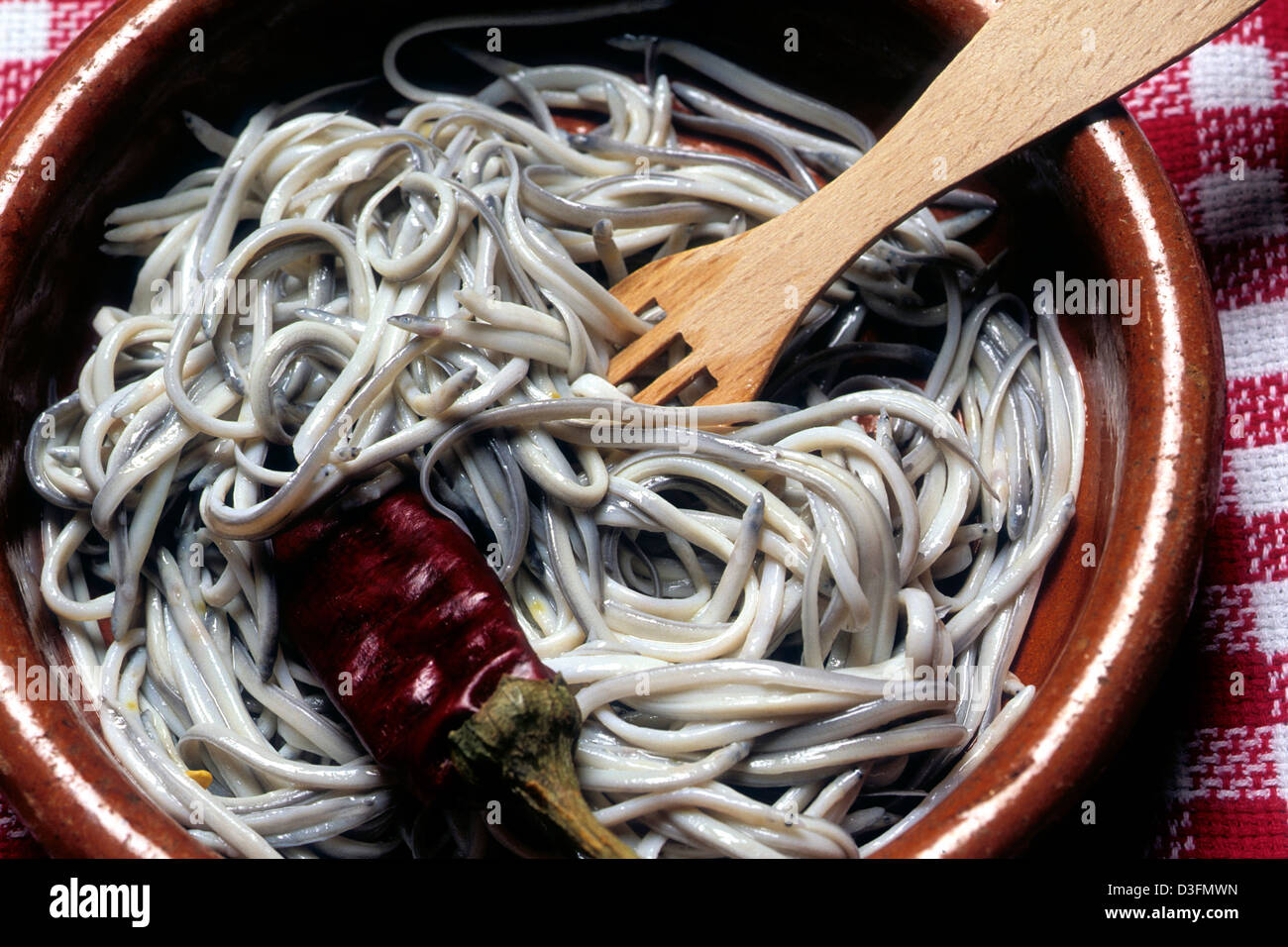 Spain. Basque cuisine in San Sebastian. Dish of baby eels ...