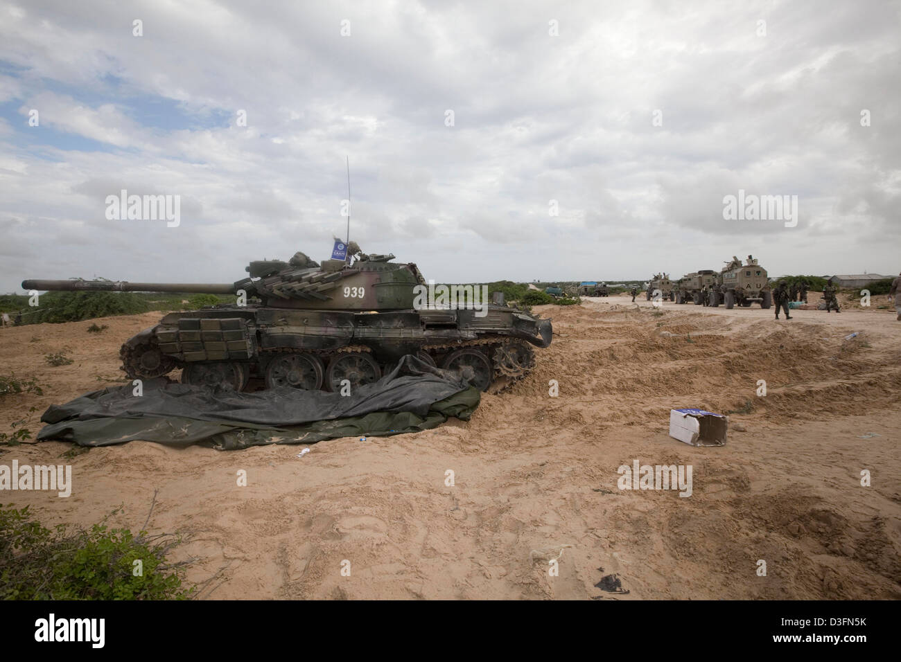 A Burundian AMISOM tank right on the fronline at Daynille District on the outskirts of Mogadishu. Stock Photo