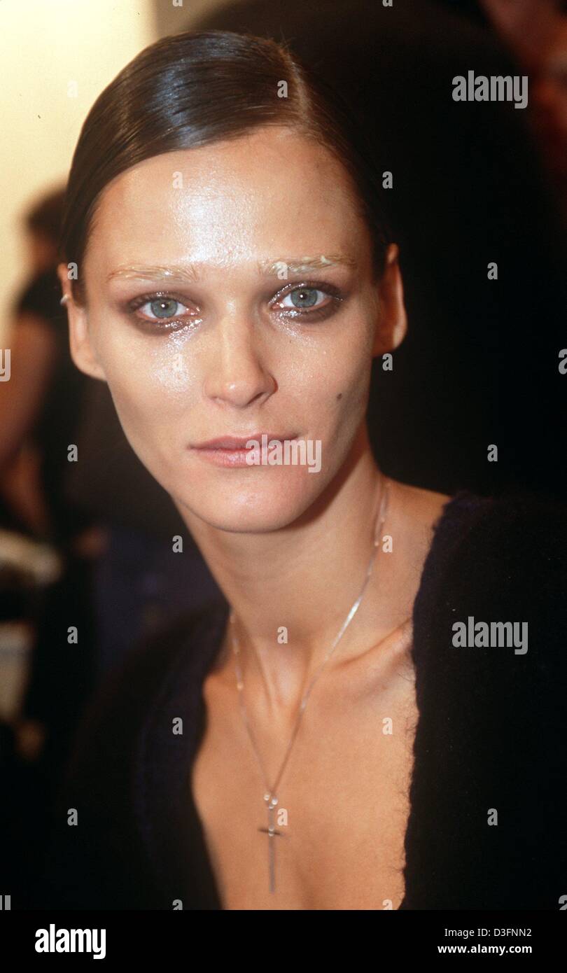 Etro Milan Ready to Wear S S Estonian model Carmen Kass wearing red and  blue greek goddess dress with beading details Stock Photo - Alamy