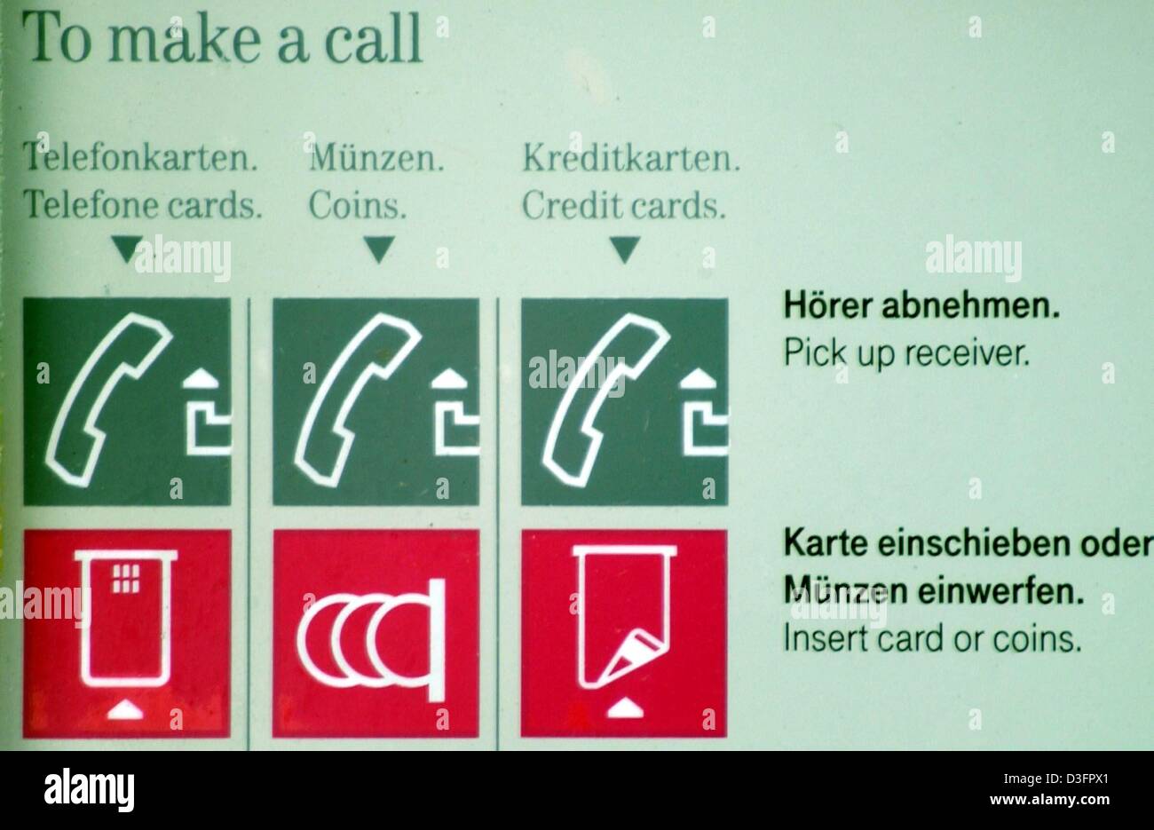 dpa) - la imagen muestra una gu&iacute;a sobre c&oacute;mo utilizar el tel&eacute;fono p&uacute;blico cerca de la sede de la Deutsche Telekom AG, la empresa alemana de telecomunicaciones, en Bonn, Alemania, el 10 de marzo de 2003.