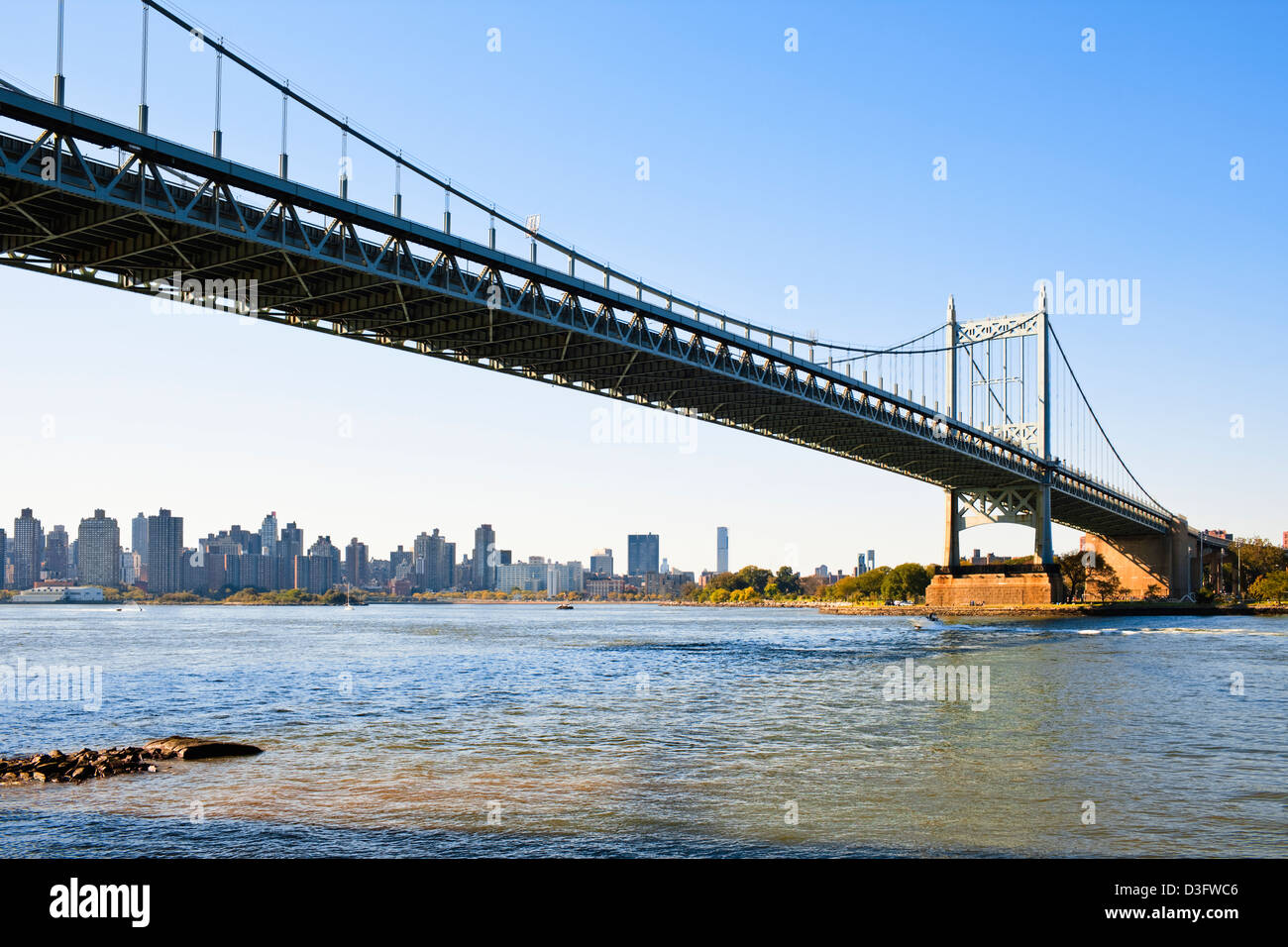 Triborough Bridge aka Robert F Kennedy Bridge with Manhattan in the background Stock Photo