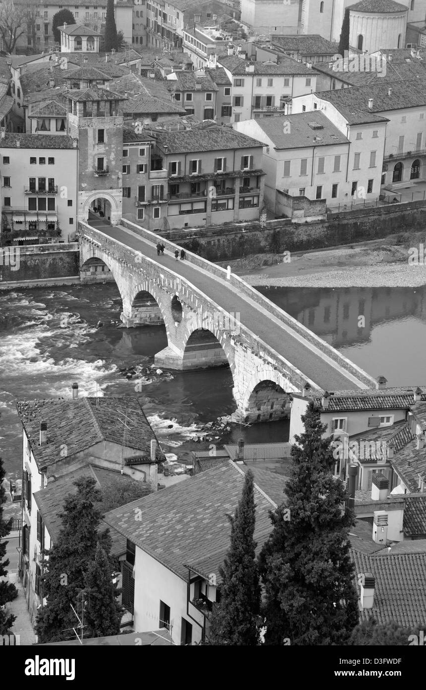 Verona - Pietra bridge from Castel san Pietro Stock Photo