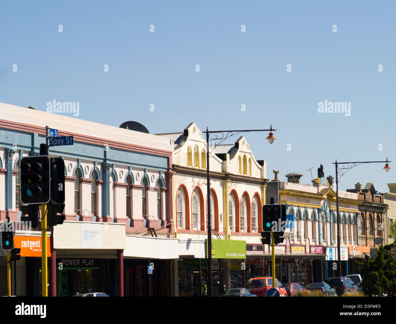 Corner of Dee and Spey Streets, Invercargill, New Zealand Stock Photo