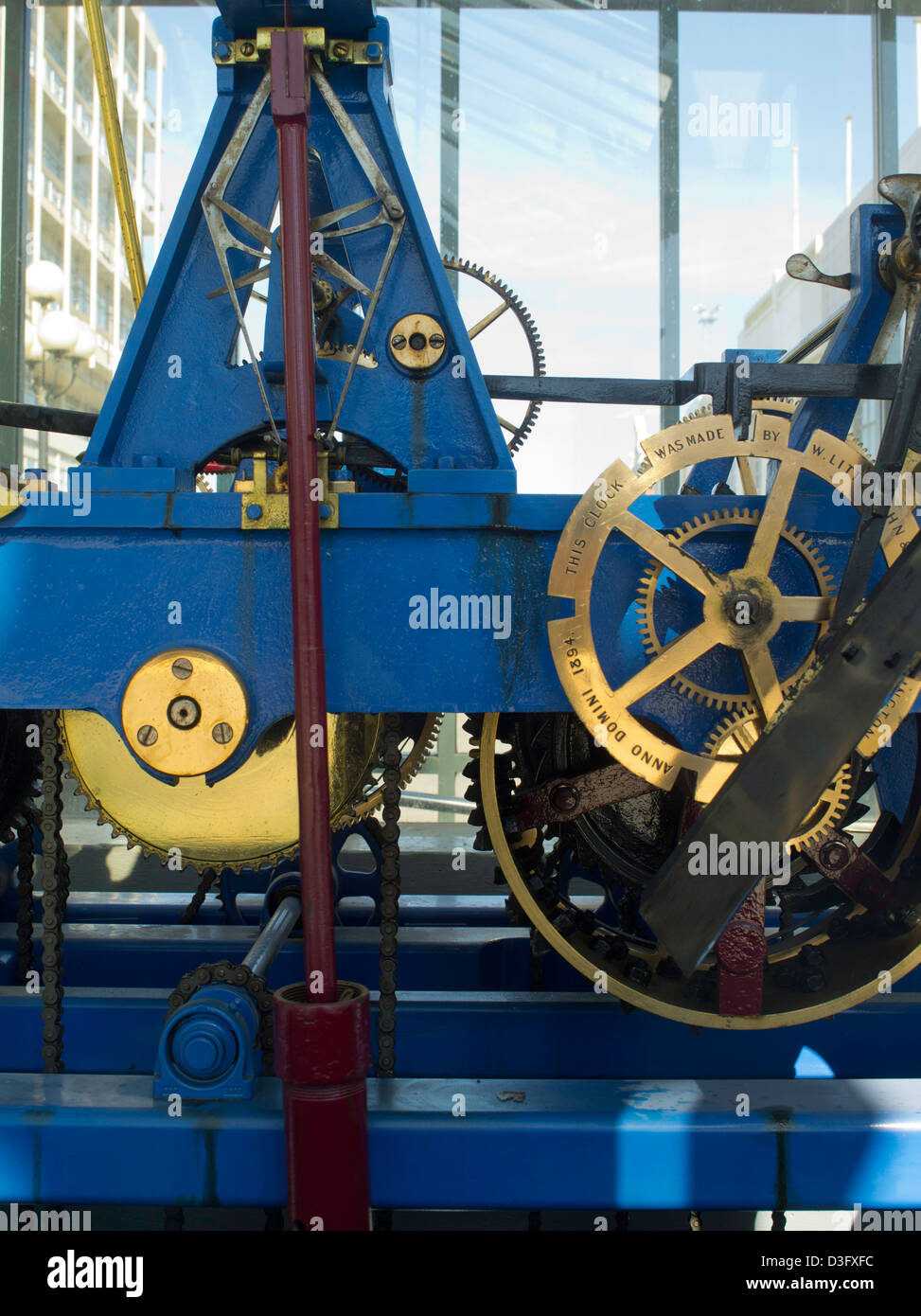 View of Wachner Place's clock mechanism detail on Dee Street