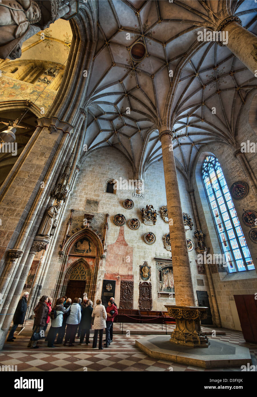 The interior of Ulm Minster in Germany, a Gothic church begun in the 14th century and currently the tallest church in the world. Stock Photo